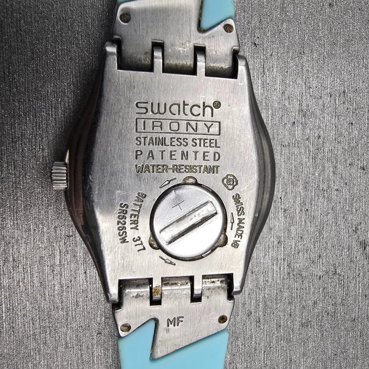 Swatch Irony ELLAZUL Watch Women Silver Dial Blue Band YLS154 CRAKCED New Batt10