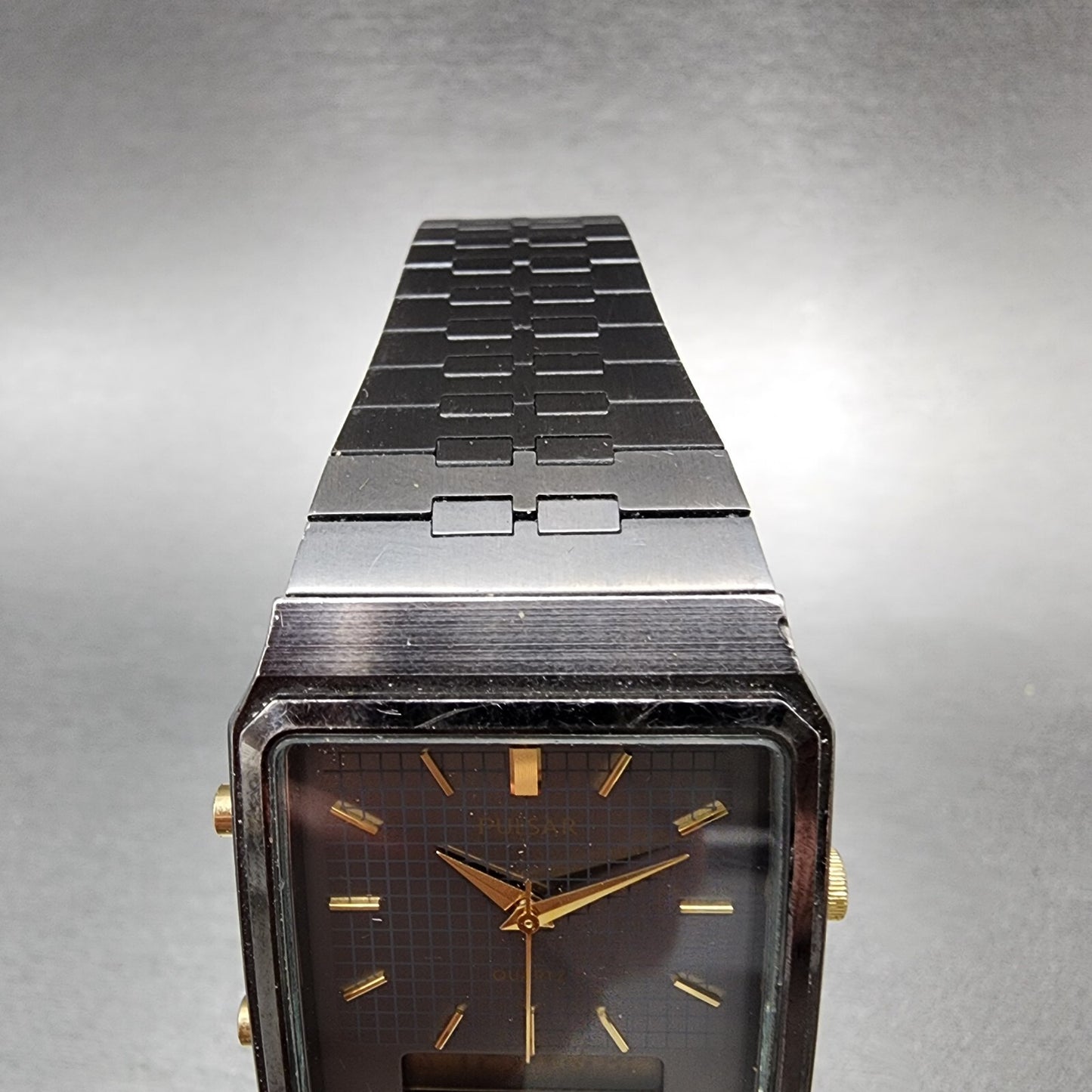 Pulsar Analog Digital Watch Men 29mm Black Dial Black Tone Rectangle READ!!!!!!!