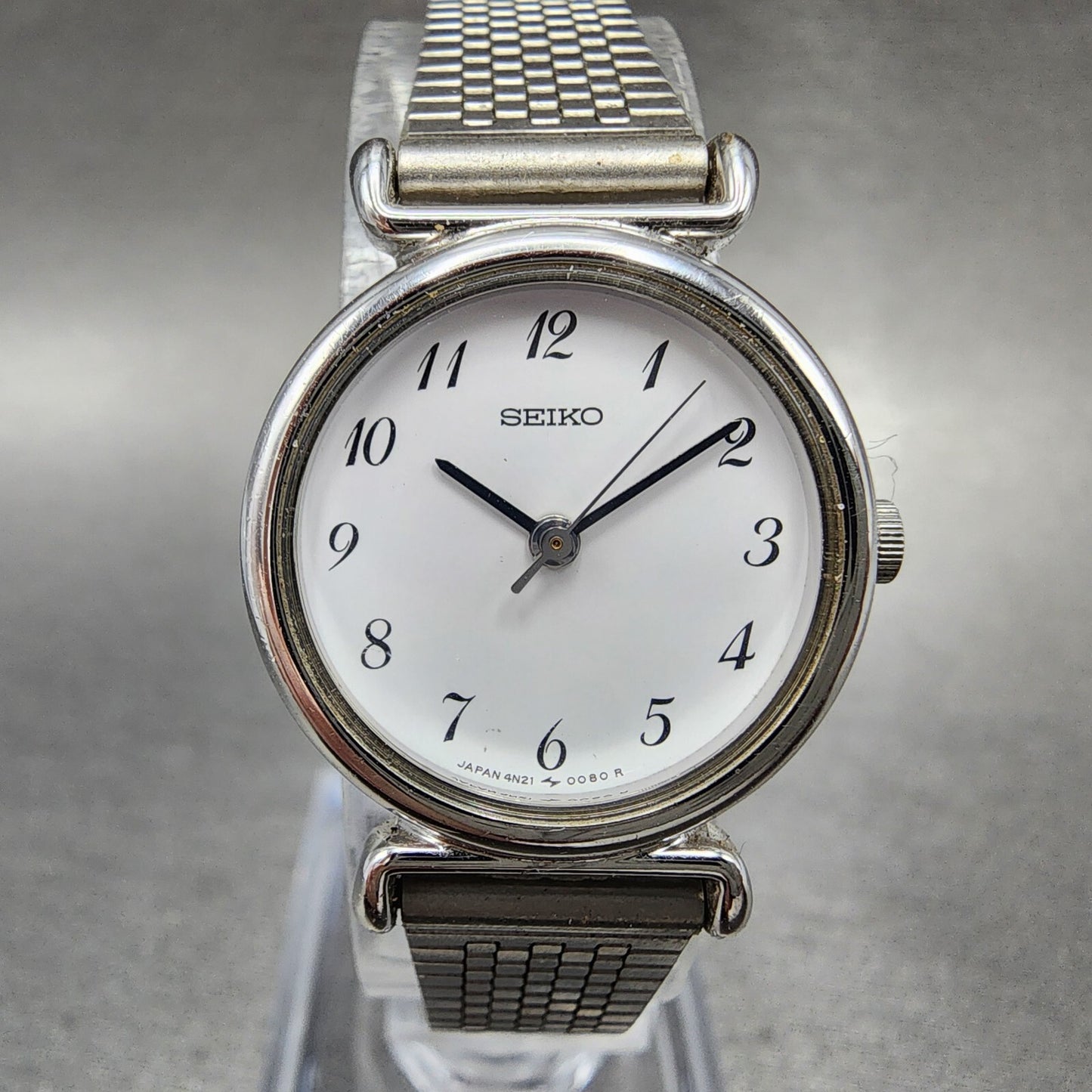 Seiko Watch Women 22mm White Dial Silver Tone Round 4N21-0052 New Battery