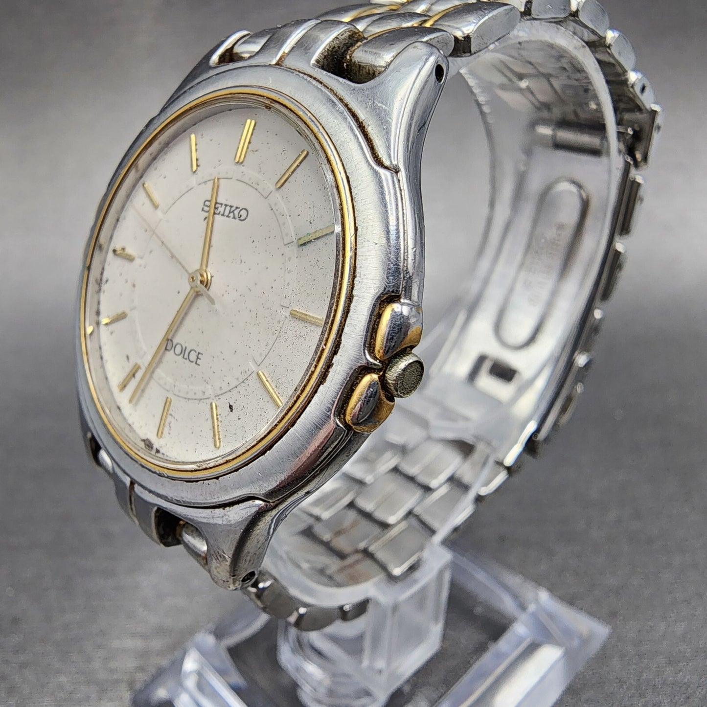 Seiko Dolce Watch Men 33mm Gray Dial Two Tone Round 8J41-6140 PARTS
