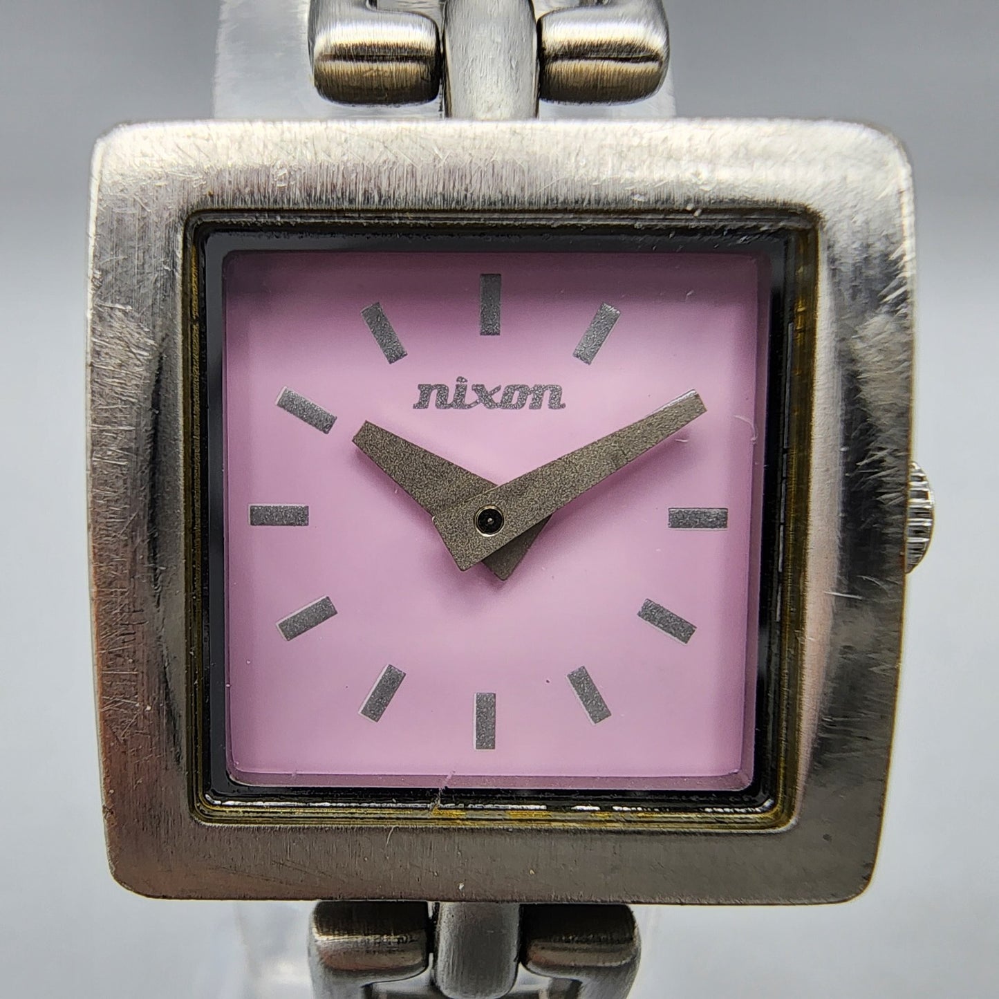 Nixon The Charm Watch Women 19mm Pink Dial Silver Tone Square New Battery