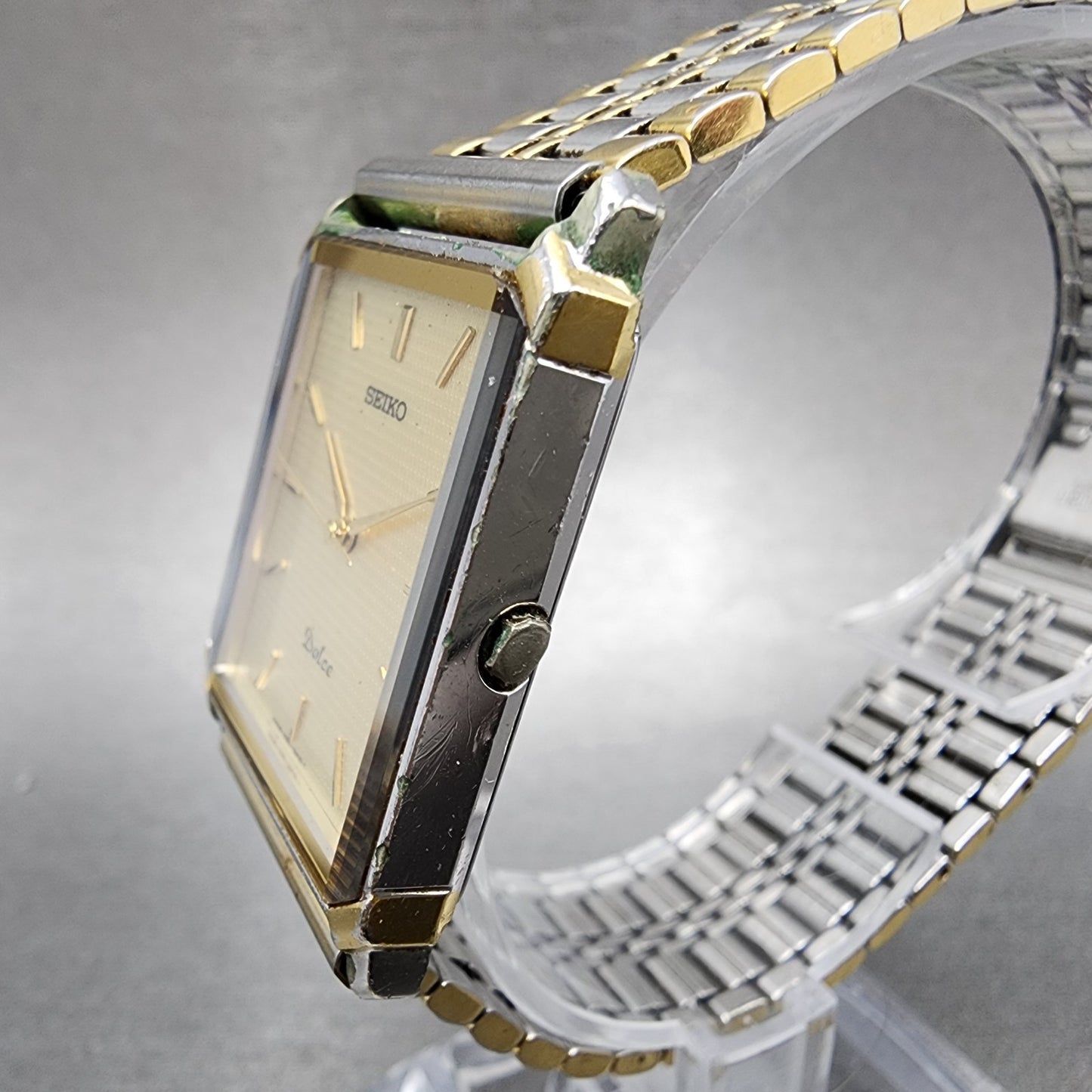 Seiko Dolce Tank Watch Men 26mm Champagne Dial Two Tone 5s21-5a20 PARTS
