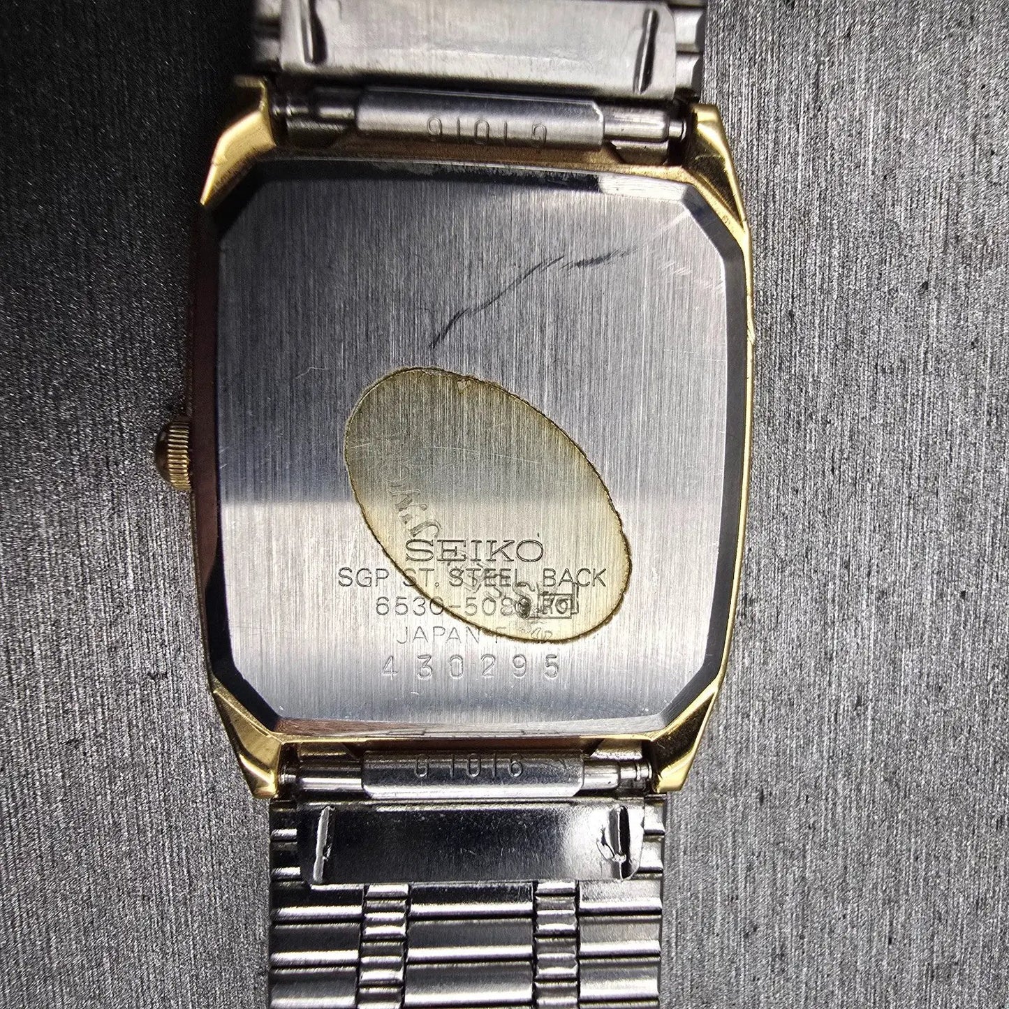 Seiko Watch Men 26mm Gold Dial Gold Tone Rectangle 6530-5089 New Battery Vintage10
