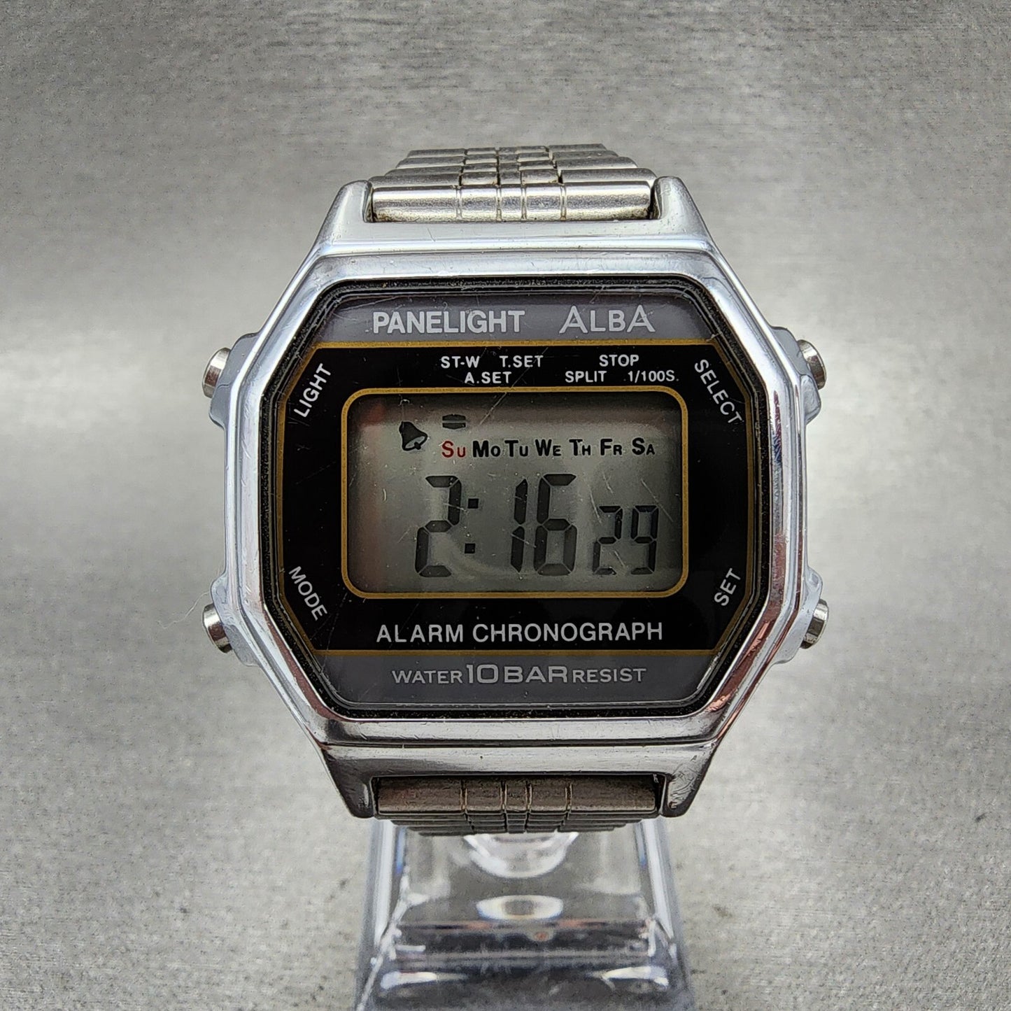Seiko ALBA Digital Watch Men 36mm Silver Dial Alarm Chrono Y735-4A00 New Battery