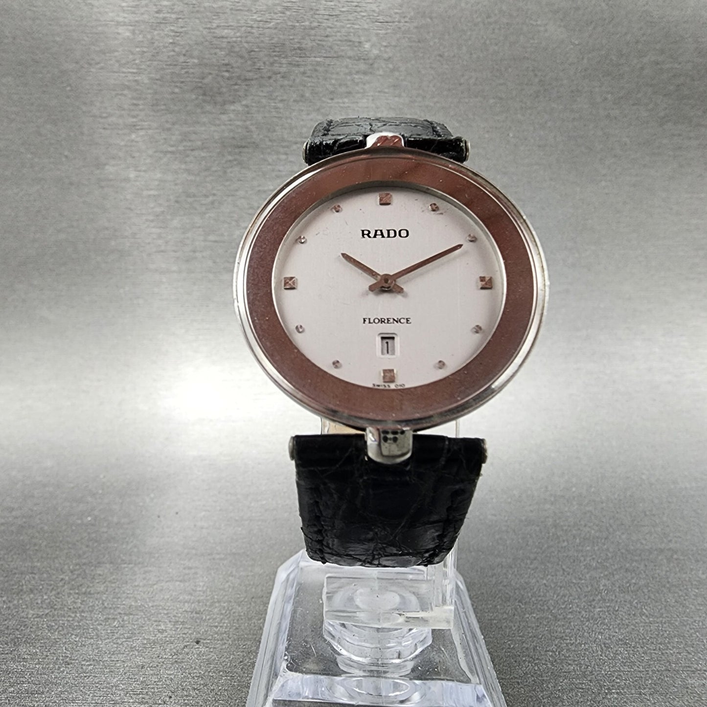 Rado Florence Watch Men 32mm Silver Dial Steel Date Round NO CRYSTAL New Batt