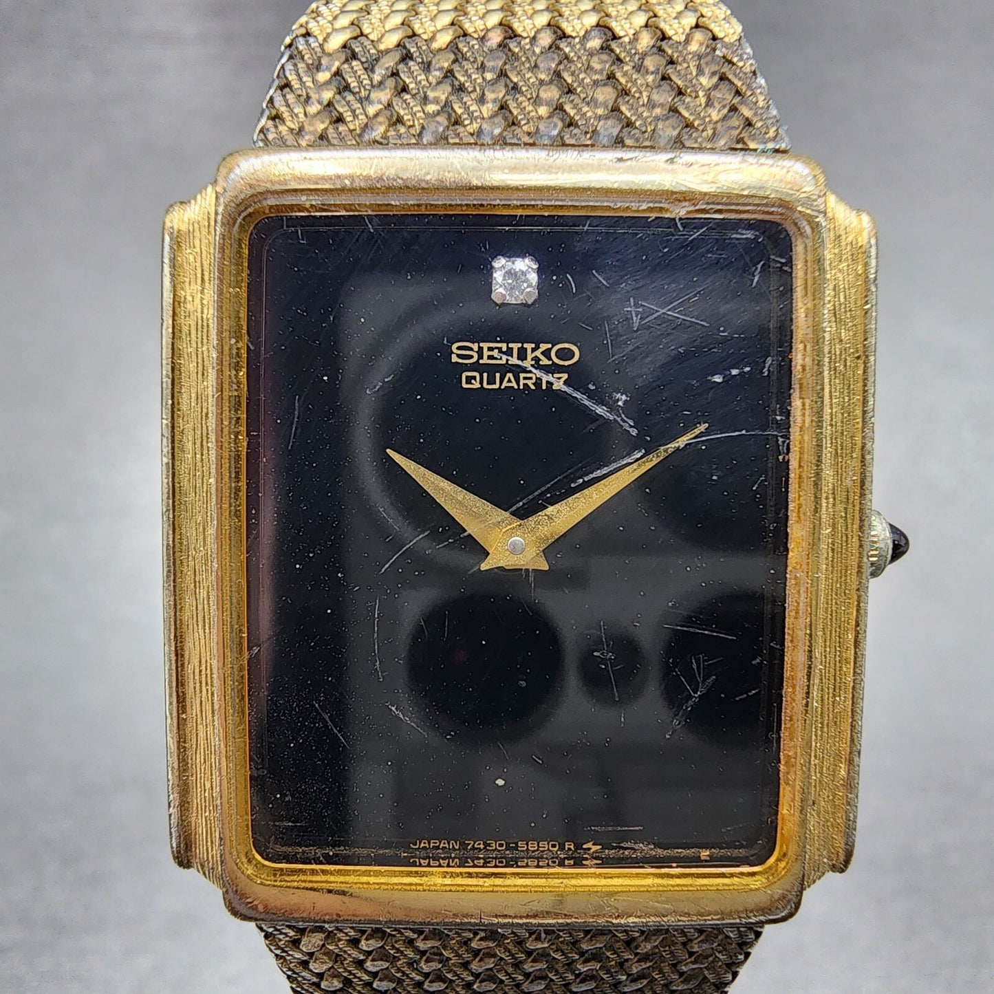 Seiko Tank Watch Men 25mm Black Dial Gold Tone Rectangle 7430-5499 New Batt