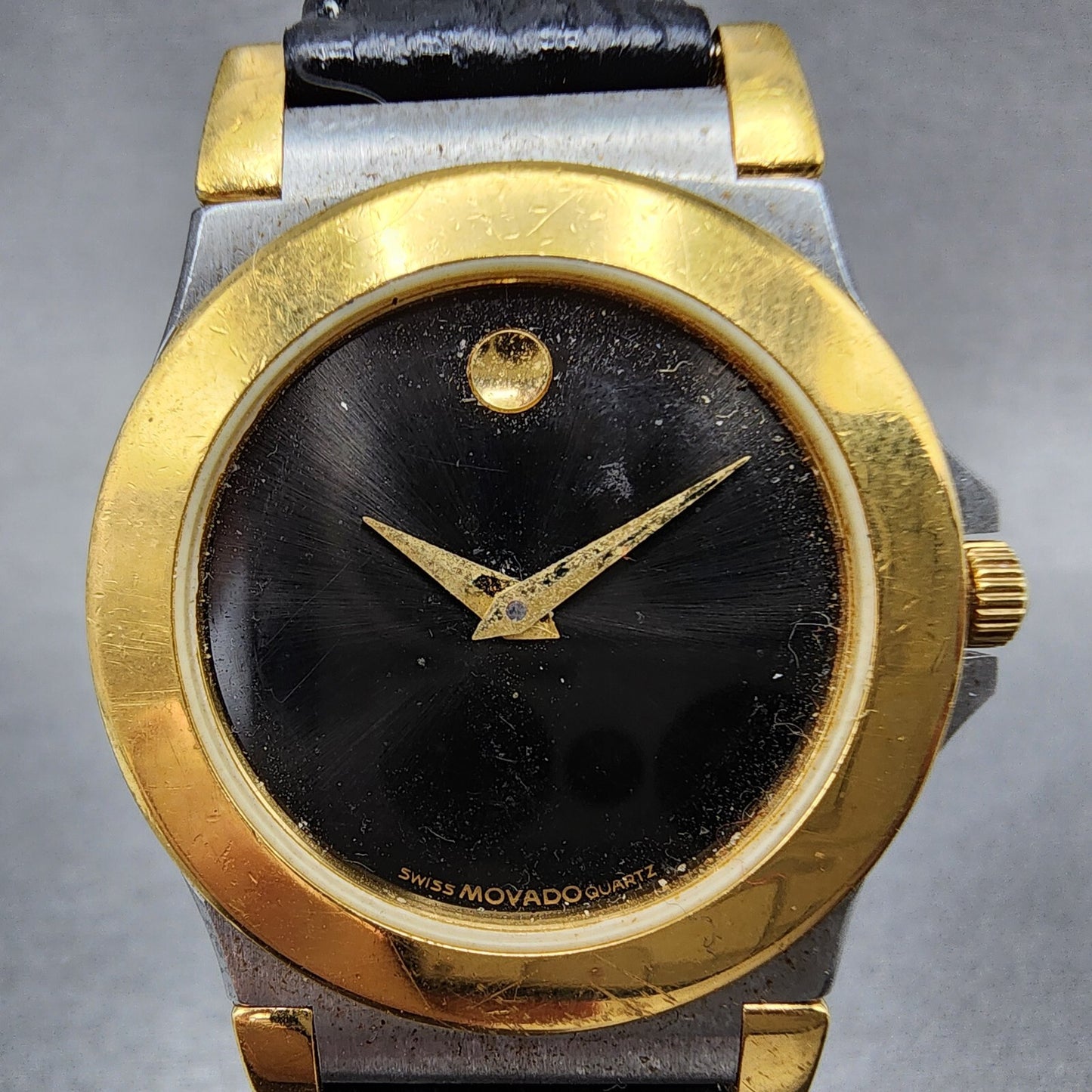 Movado Museum Watch Women 28mm Black Dial Two Tone Round NO Crystal New Battery