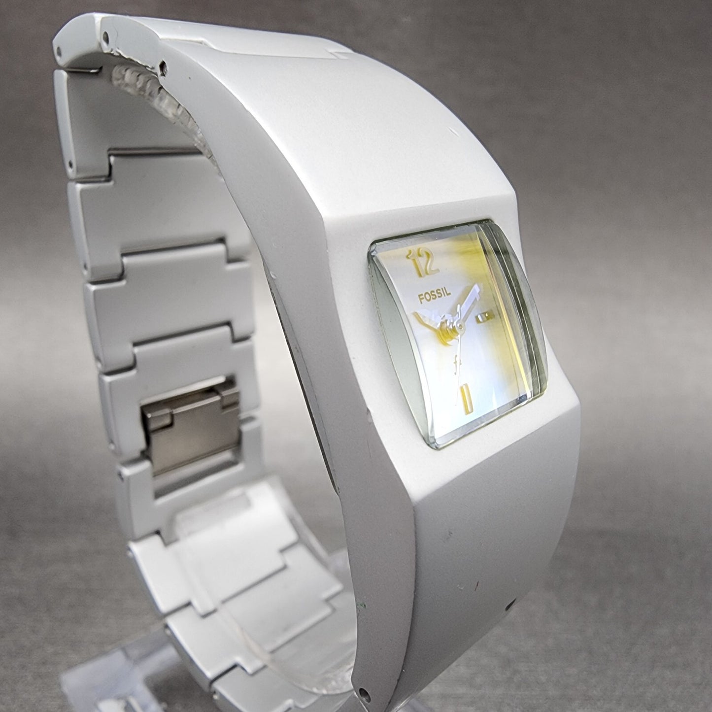 Fossil F2 Watch Women 20mm Silver Dial Aluminum Case Rectangle ES-9054 New Batt