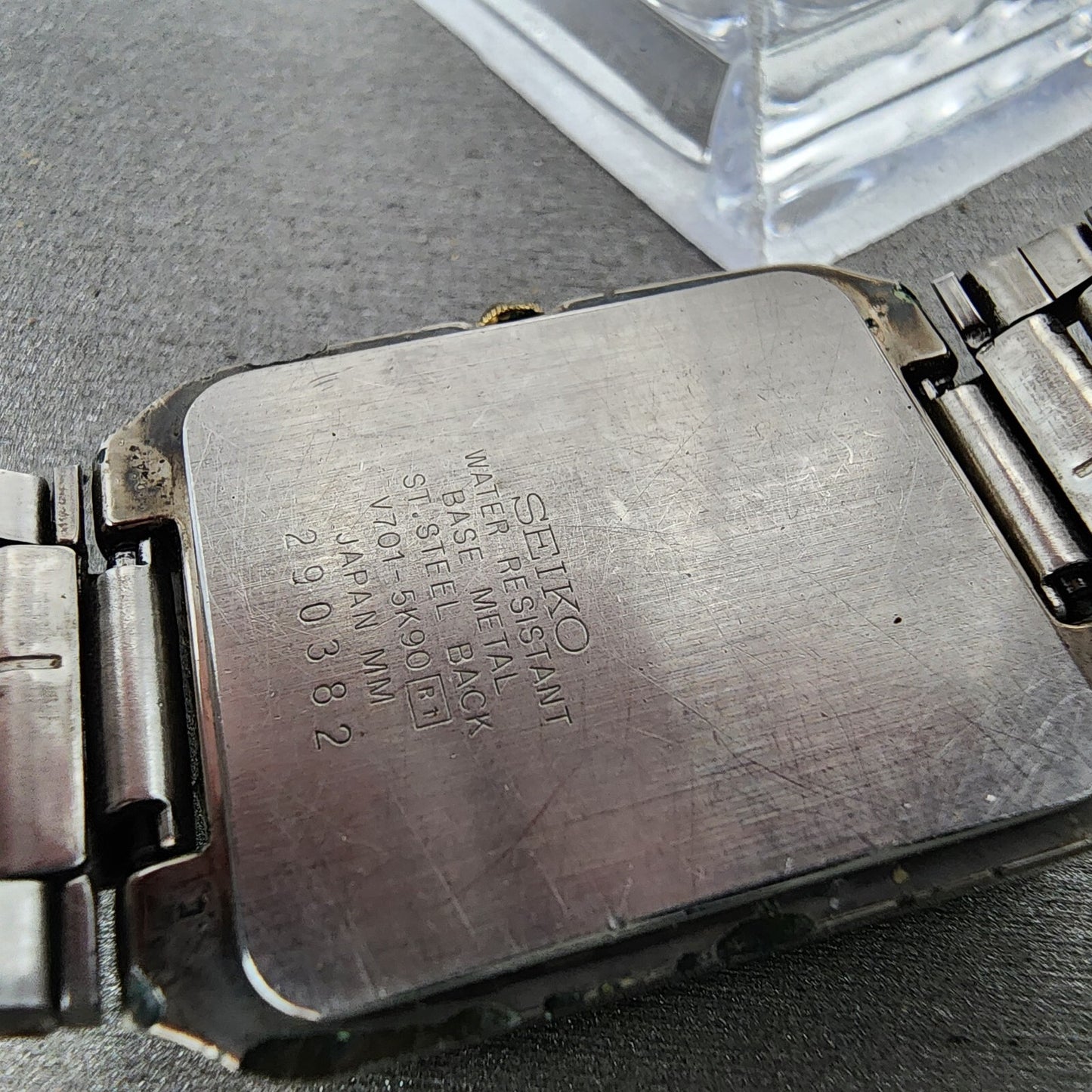 Seiko Tank Watch Men 27mm Champagne Dial Silver Tone Rectangle V701-5K90 PARTS
