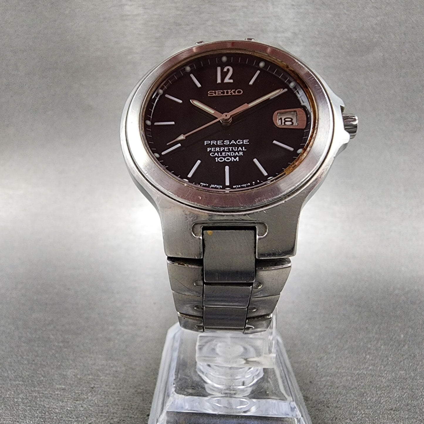 Seiko Presage Perpetual Calendar Watch Men 37mm Black Dial Steel Date New Batt