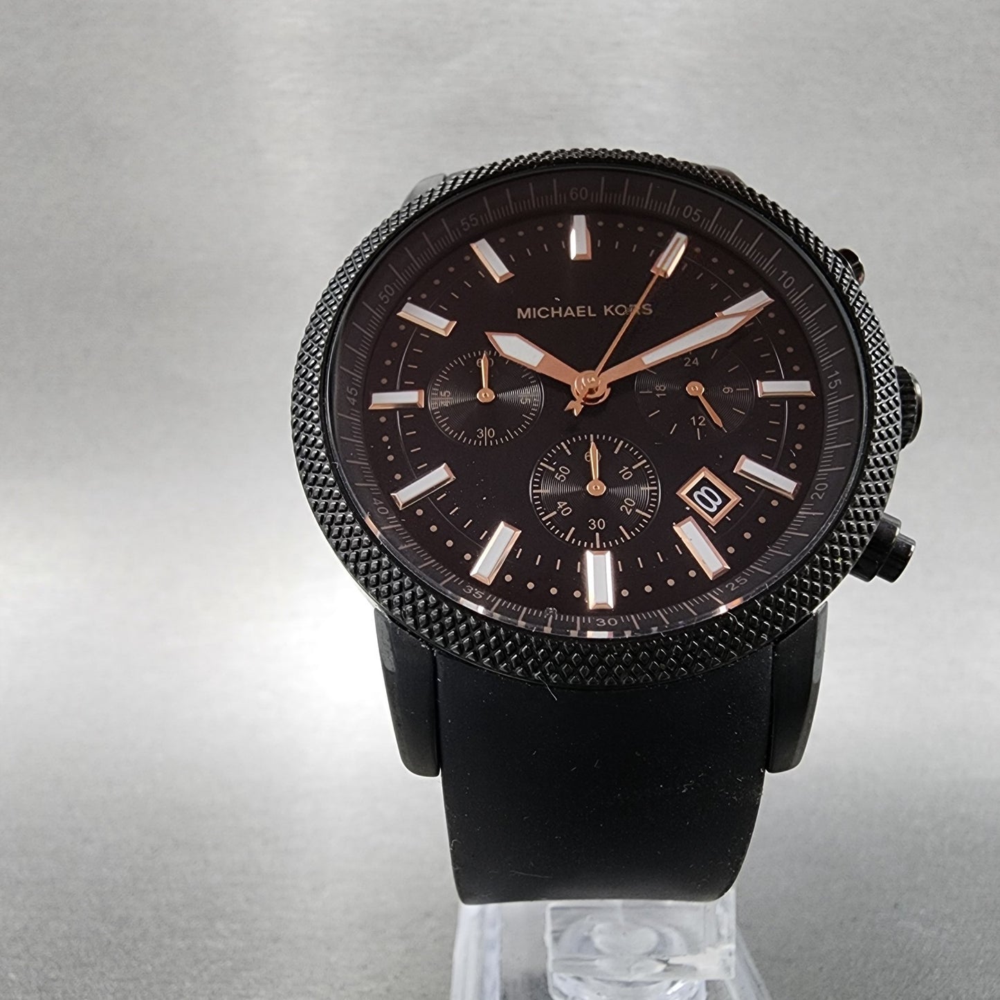 Michael Kors Scout Chronograph Watch Men 43mm Black Dial Black Tone New Battery