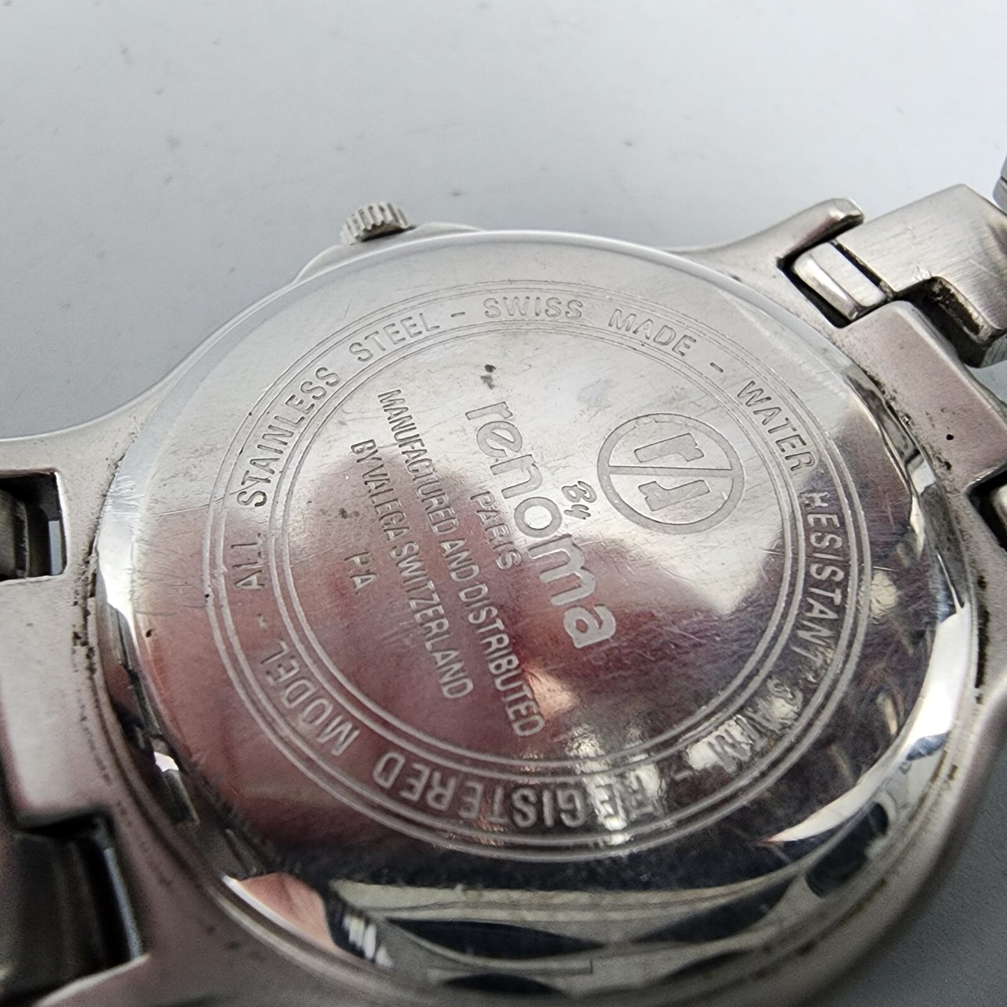 Vintage Renoma Watch Men Silver Tone Black Dial 35mm Round New Battery