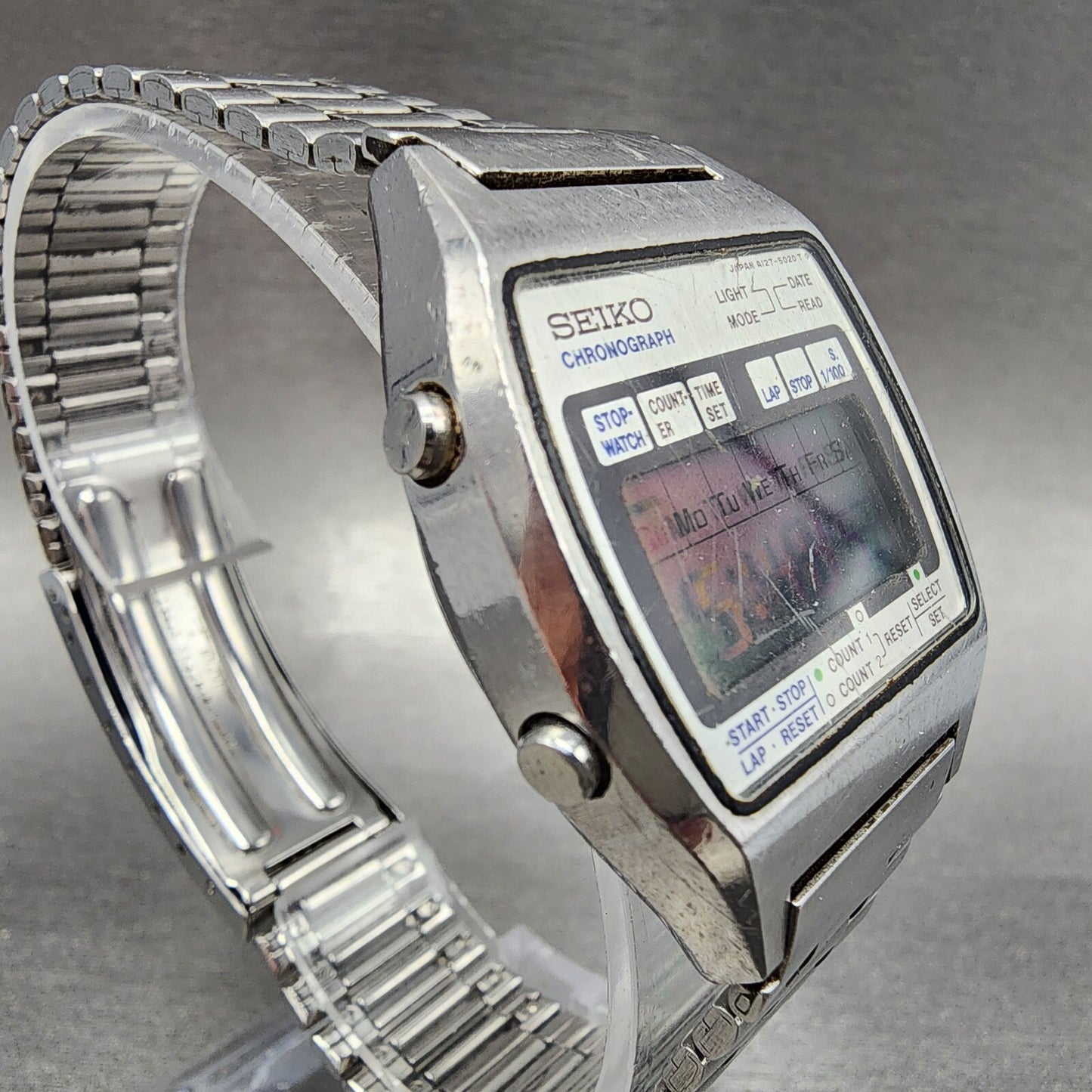 Seiko Digital Watch Men 34mm Steel Chronograph A127-5029 New Battery