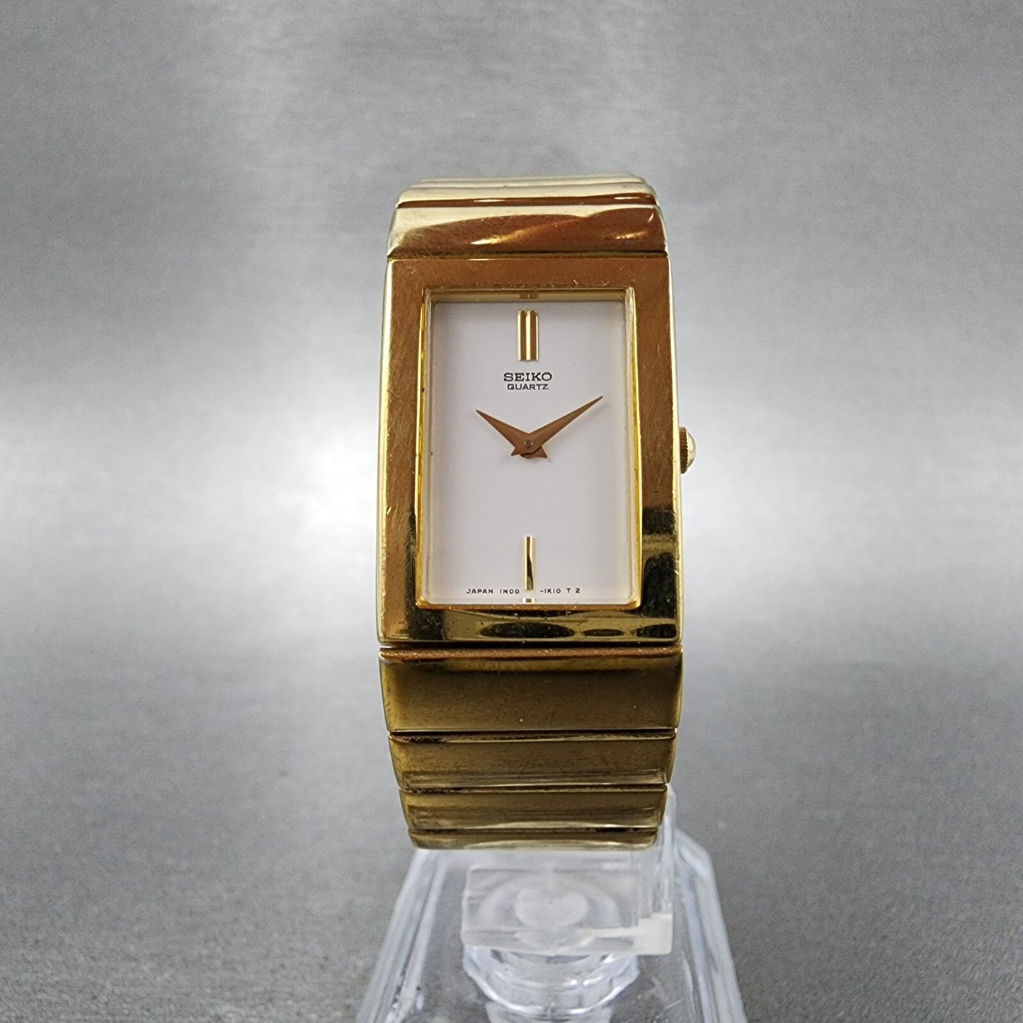 Seiko Tank Watch Women 18mm White Dial Gold Tone Rectangle 1n00-5e80 New Battery