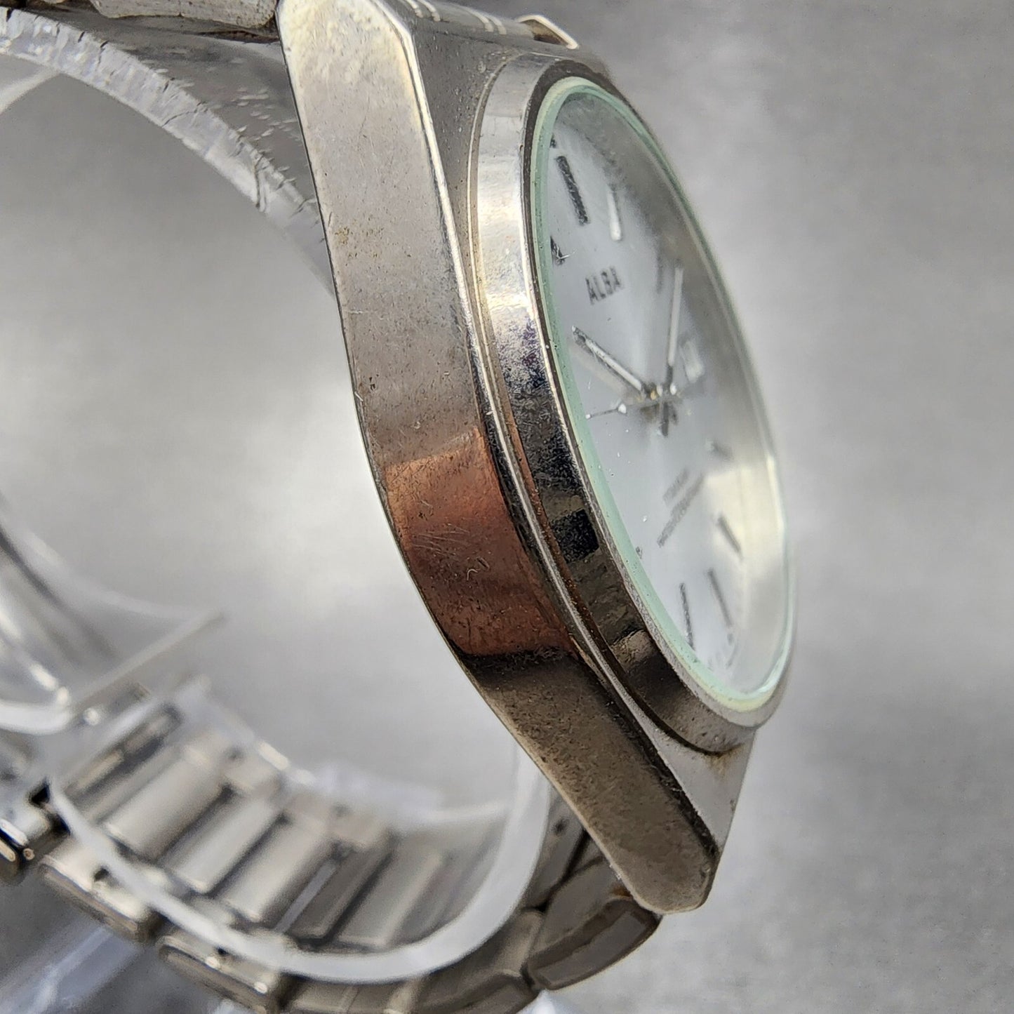 Seiko Alba Titanium Watch Men 35mm Silver Dial Date VX42-0AE0 New Battery