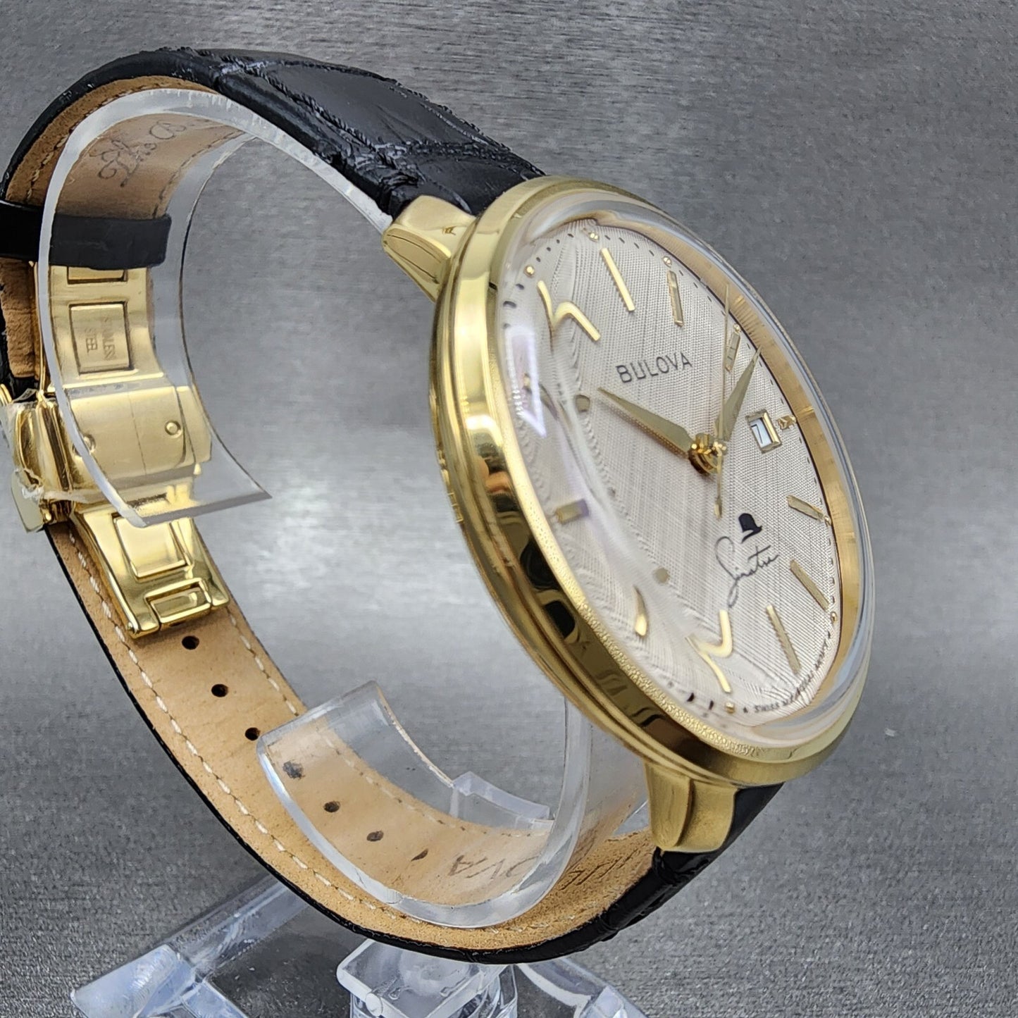 Bulova Frank Sinatra Watch Men 40mm Cream Dial Gold Tone Date Manual Wind 97B195