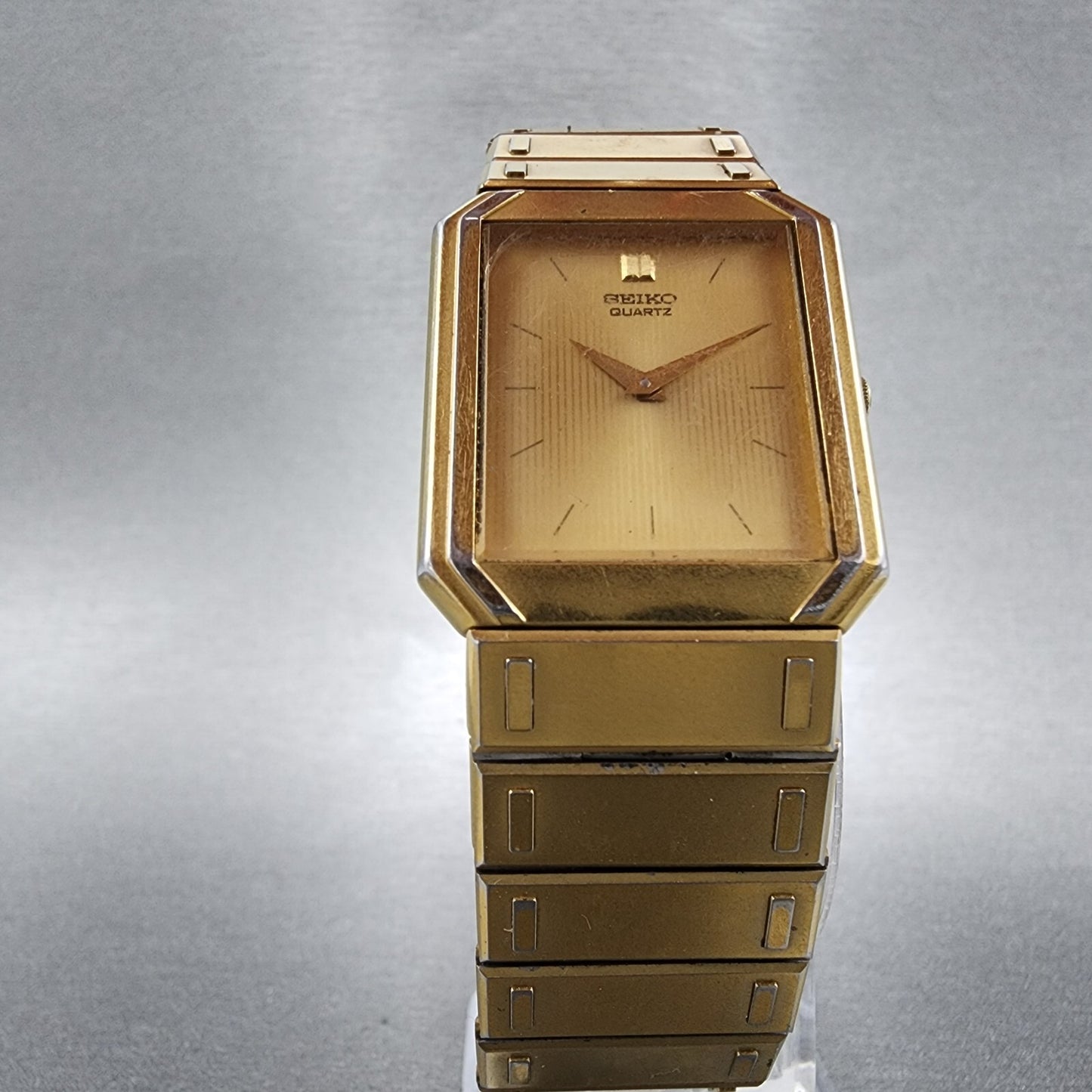 Seiko Tank Watch Men 26mm Gold Dial Gold Tone Rectangle 7430-5479 PARTS