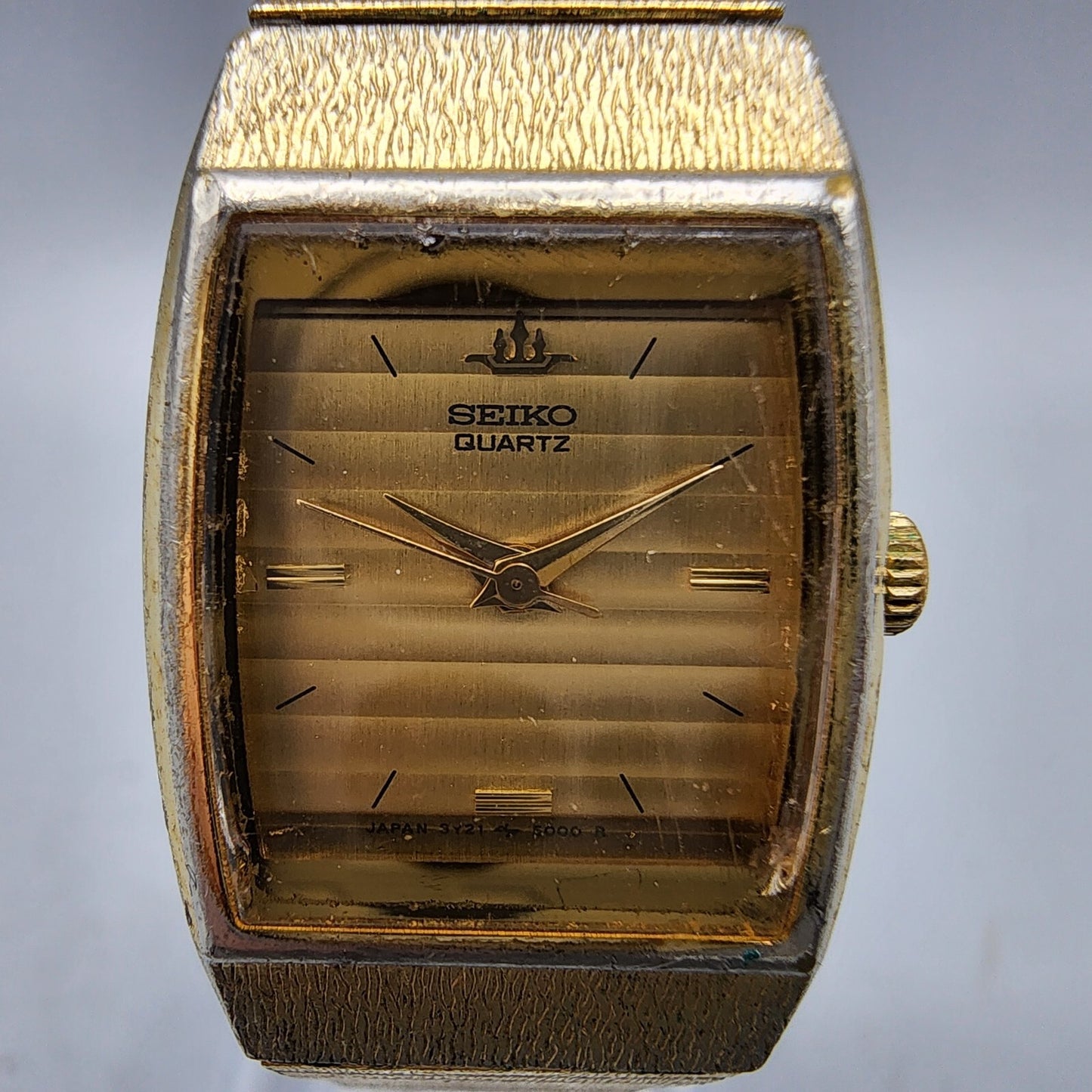 VTG Seiko Watch Women 20mm Gold Dial Gold Tone 8Y21-5000 Tonneau New Battery