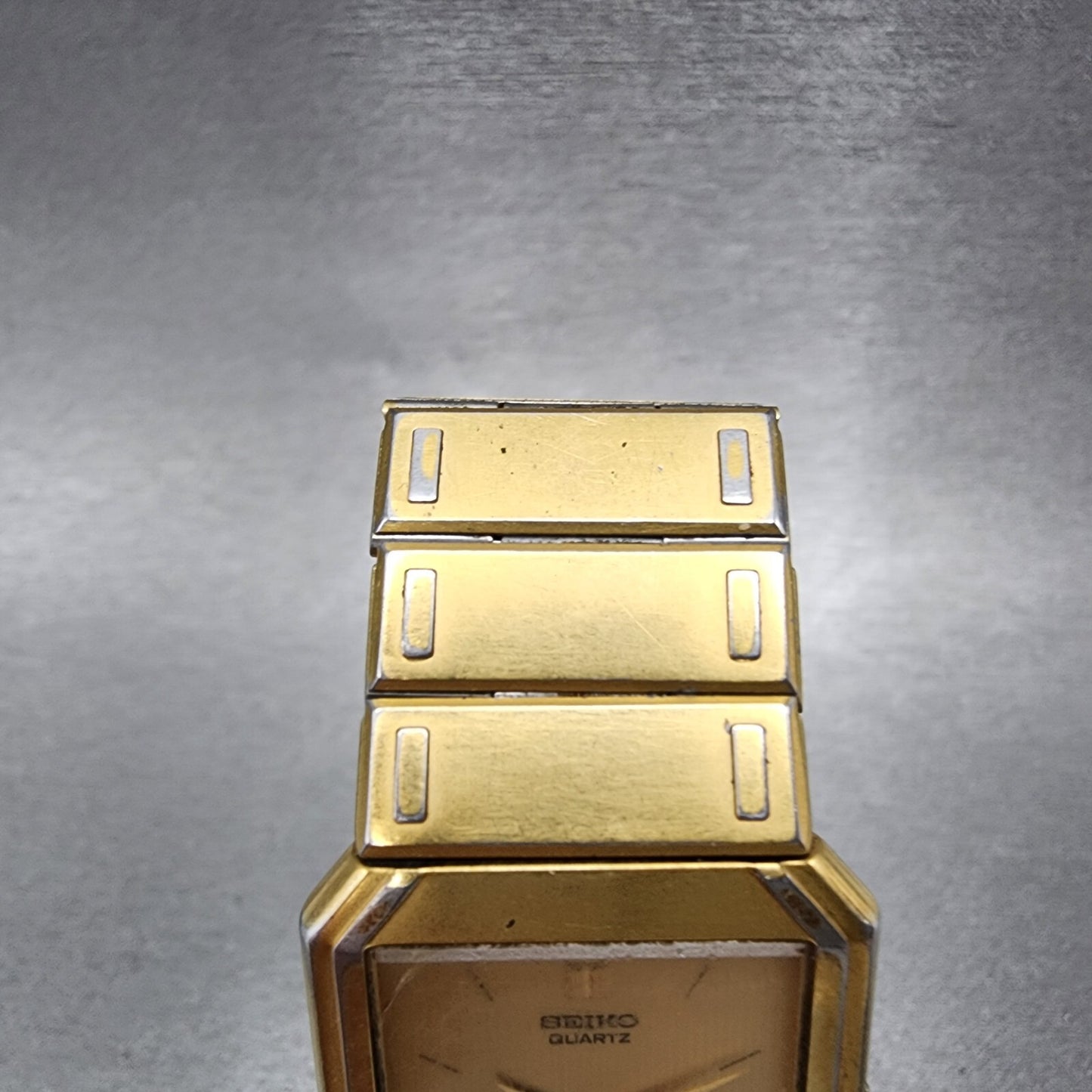 Seiko Tank Watch Men 26mm Gold Dial Gold Tone Rectangle 7430-5479 PARTS