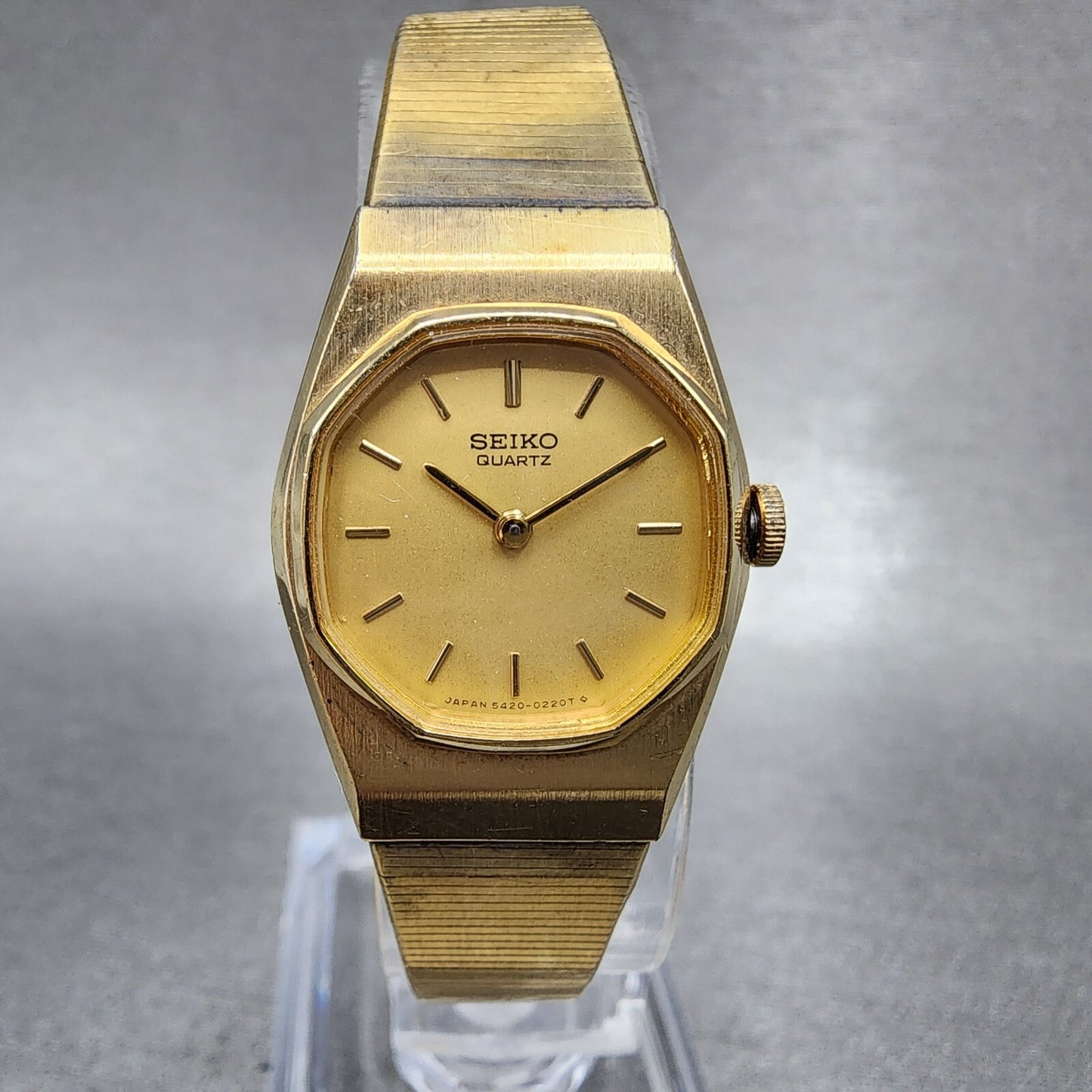 Seiko Watch Women 19mm Gold Dial Gold Tone Round 5420-5099 New Battery