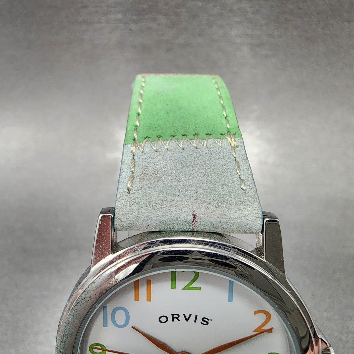 Orvis Watch Women 34mm White Dial Silver Tone Round Rainbow Band New Battery