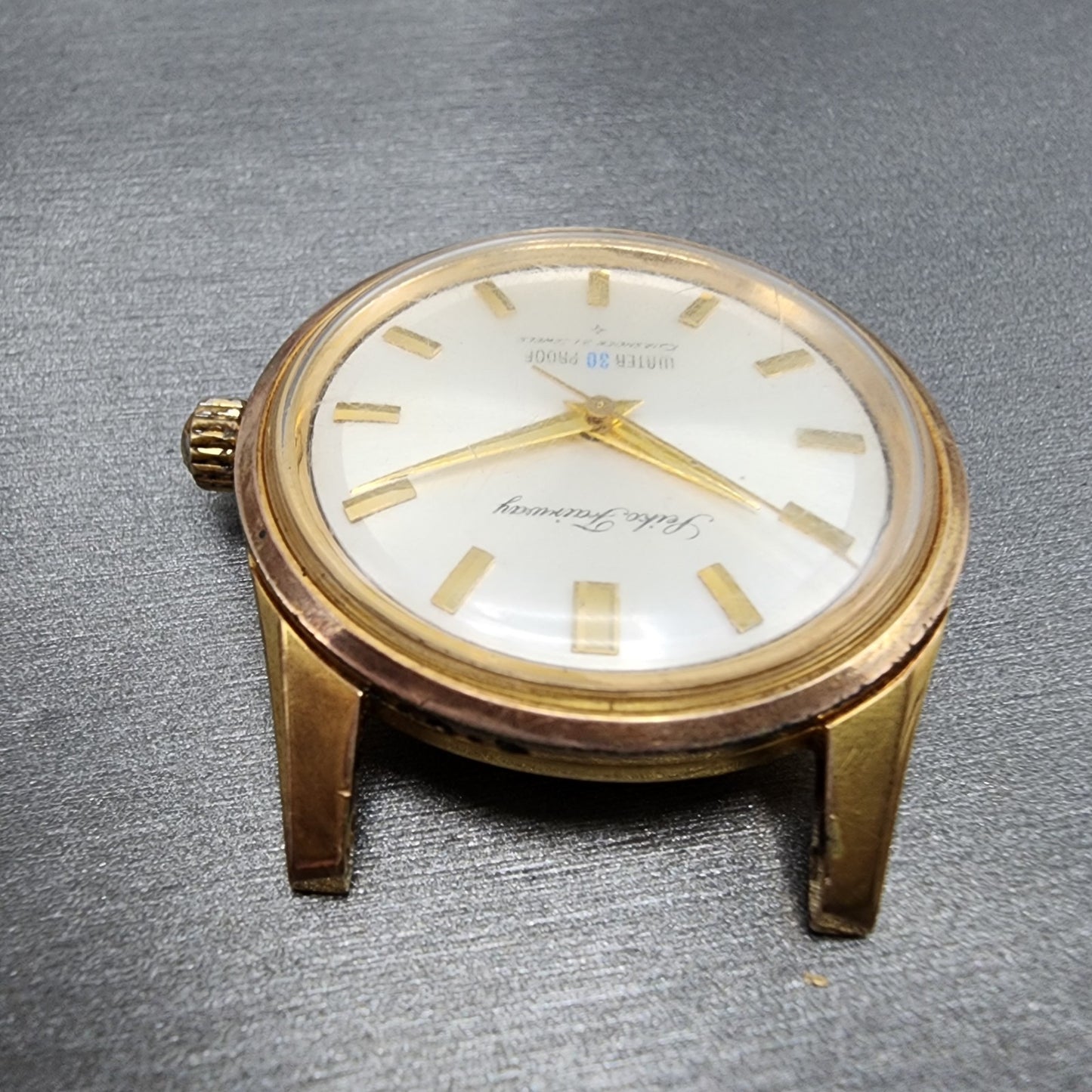 Seiko Fairway Watch Men 36mm Silver Dial Gold Tone Manual Runs