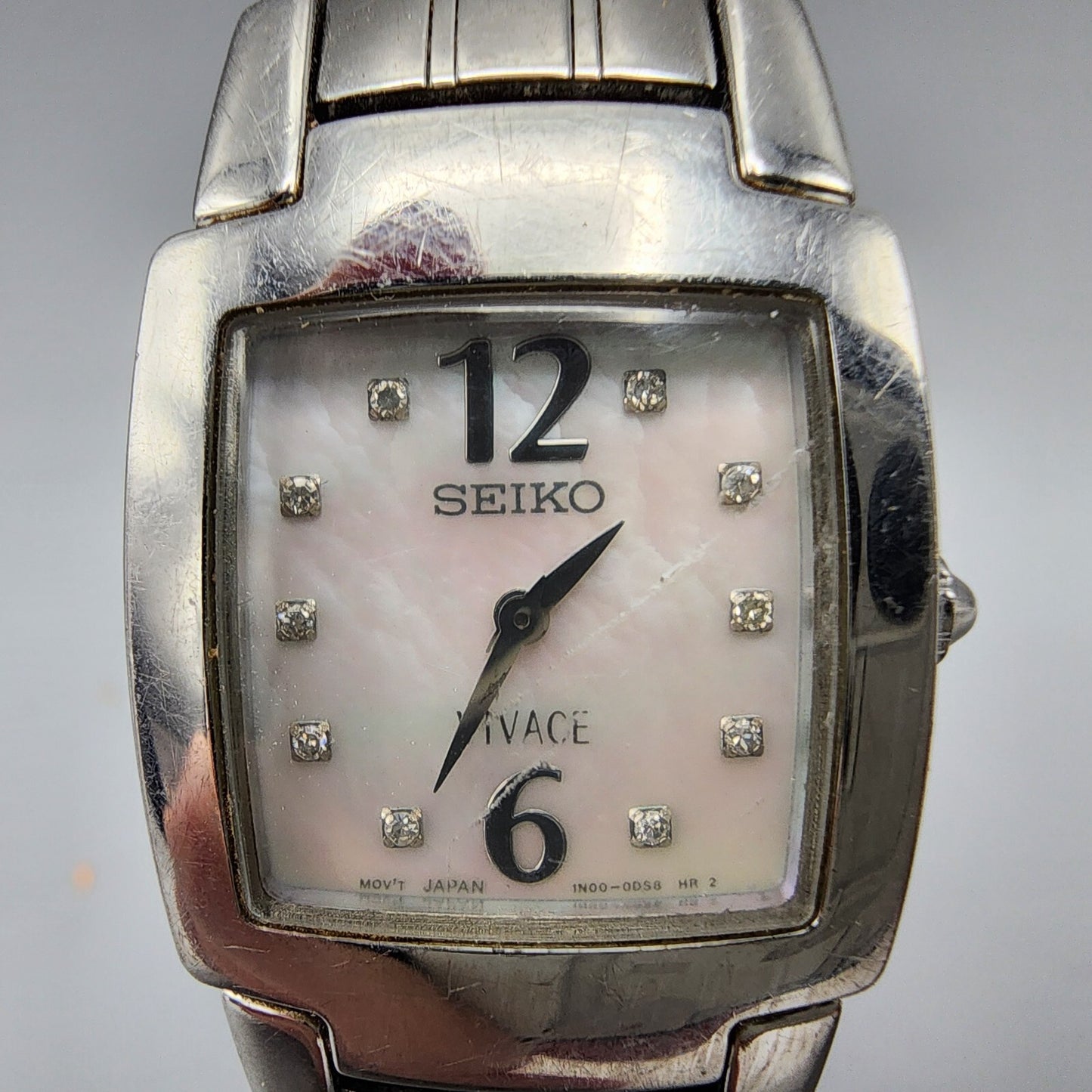 Seiko Vivace Watch Women Silver Tone MOP Dial Diamond Markers 22mm Square NewBat