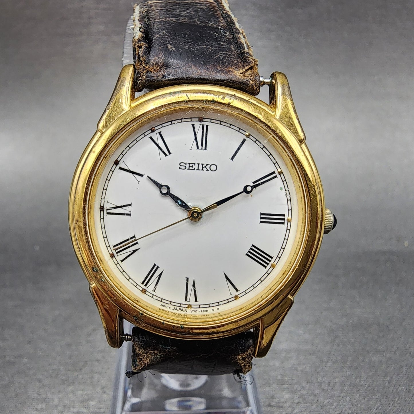 Seiko Watch Men 34mm White Dial Gold Tone Round V701-1920 Vintage PARTS