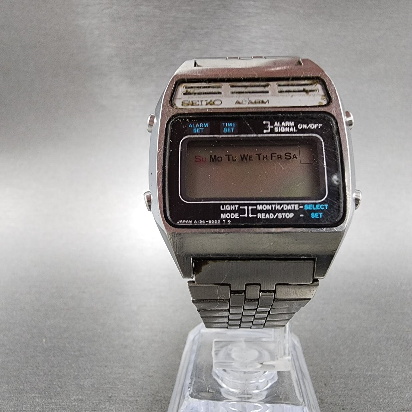 Seiko Digital Watch Men 34mm Digital Steel Alarm A134-5009 Rectangle PARTS