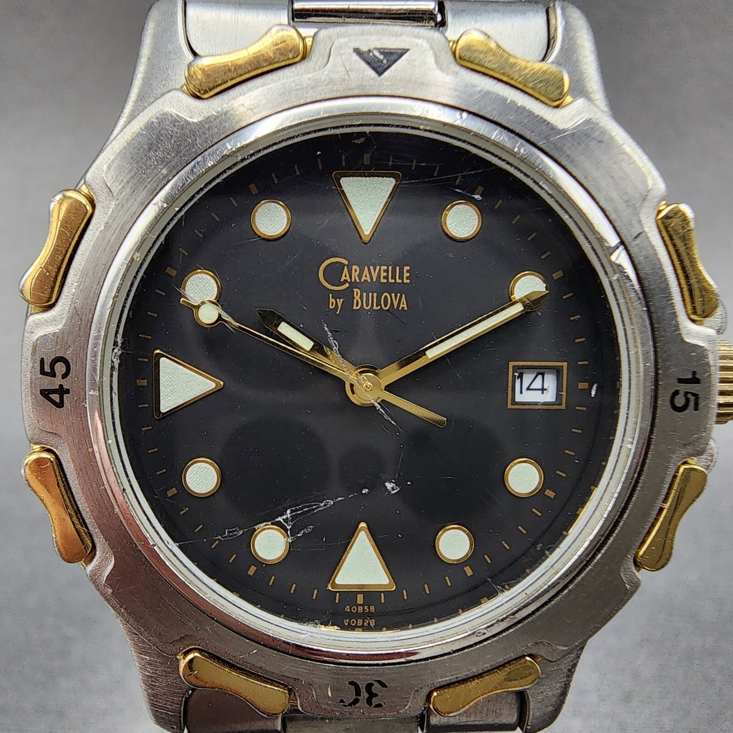 Bulova Caravelle Watch Men 37mm Black Dial Two Tone Date 40b58 New Battery