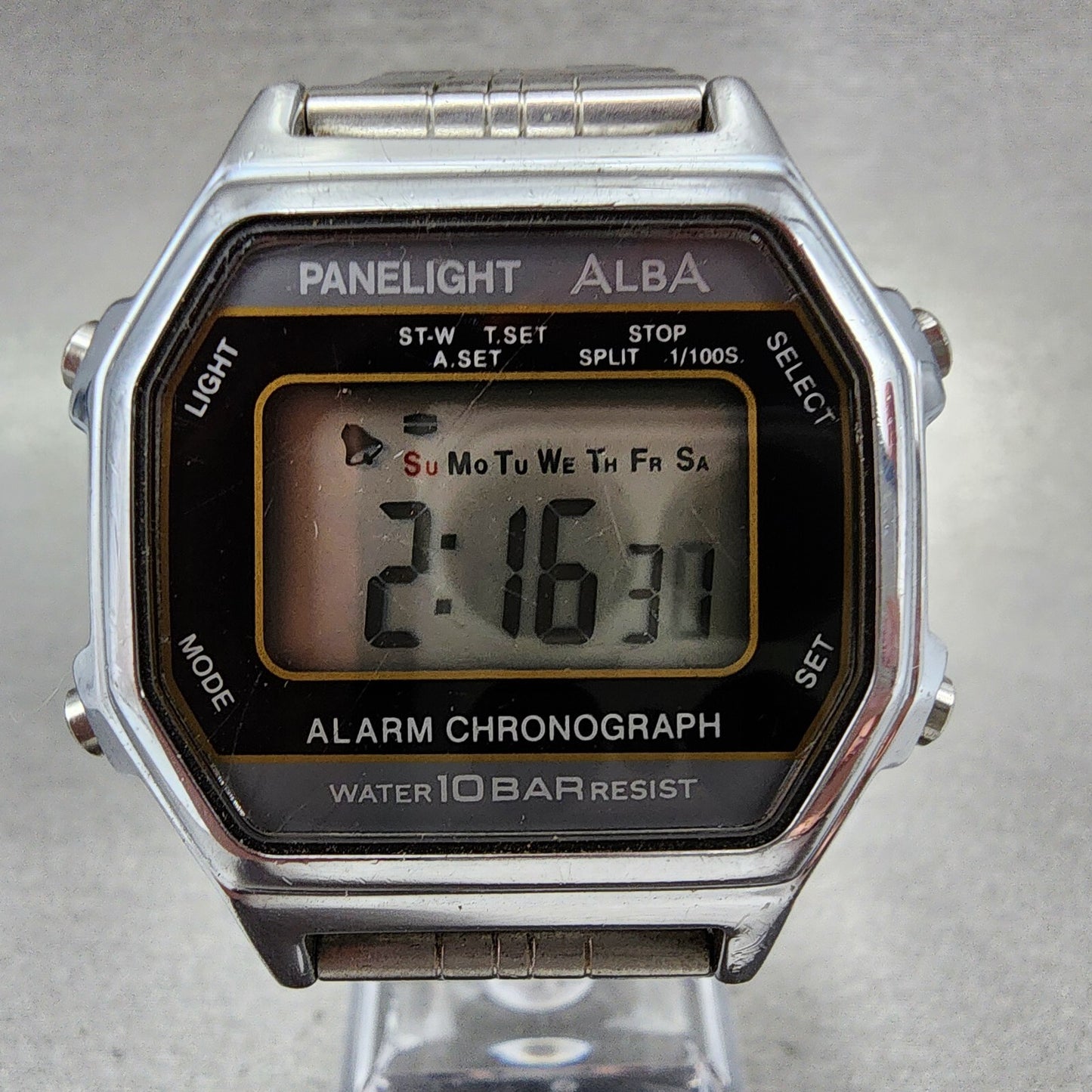 Seiko ALBA Digital Watch Men 36mm Silver Dial Alarm Chrono Y735-4A00 New Battery