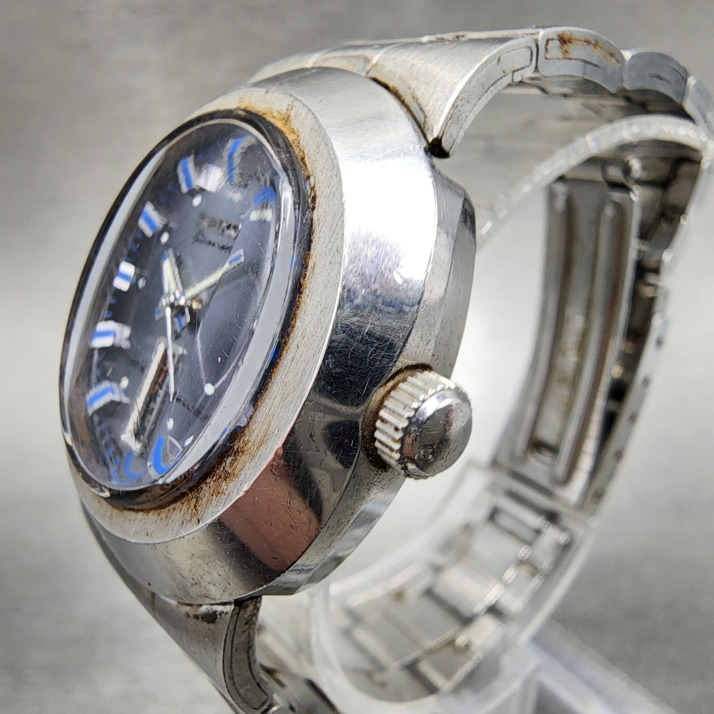 Seiko Diamatic Watch Women 29mm Blue Dial Steel Dadyate Round READ Automatic Run