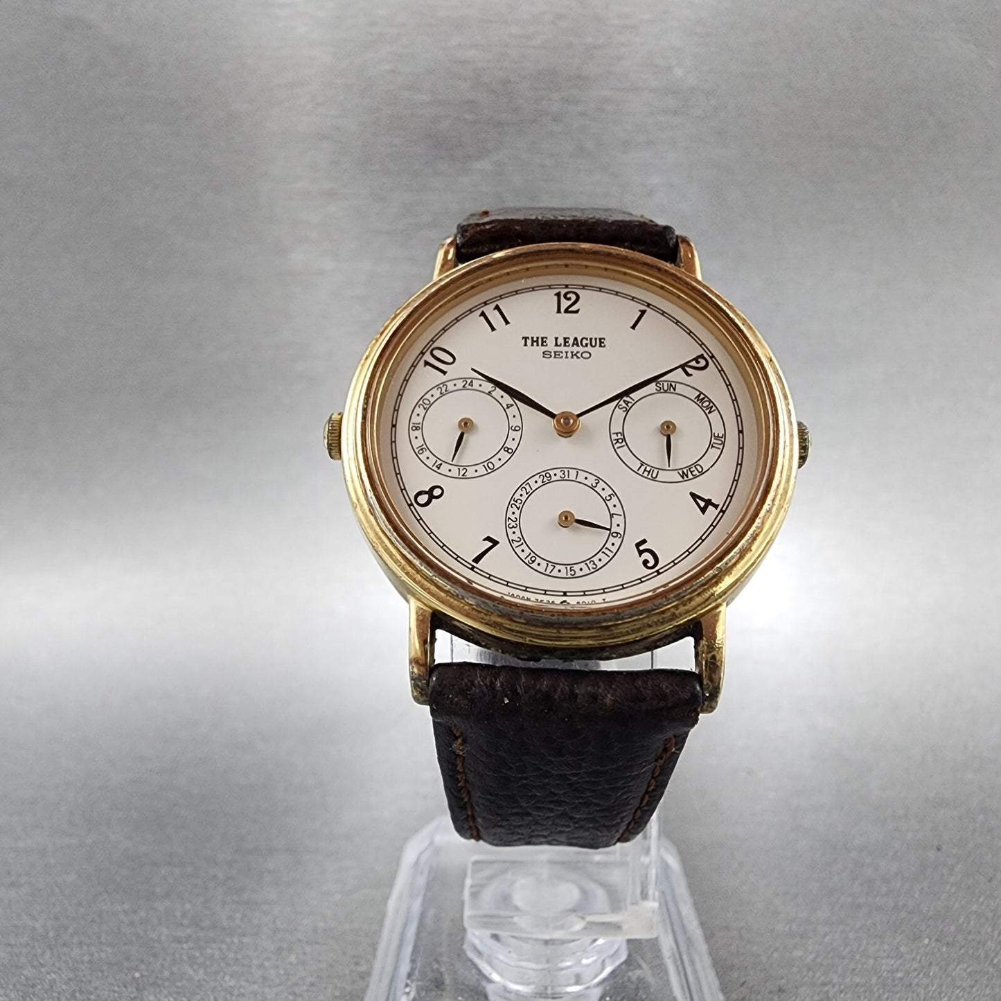 Seiko The League Watch Men 32mm White Dial Gold Tone Daydate Round New Battery
