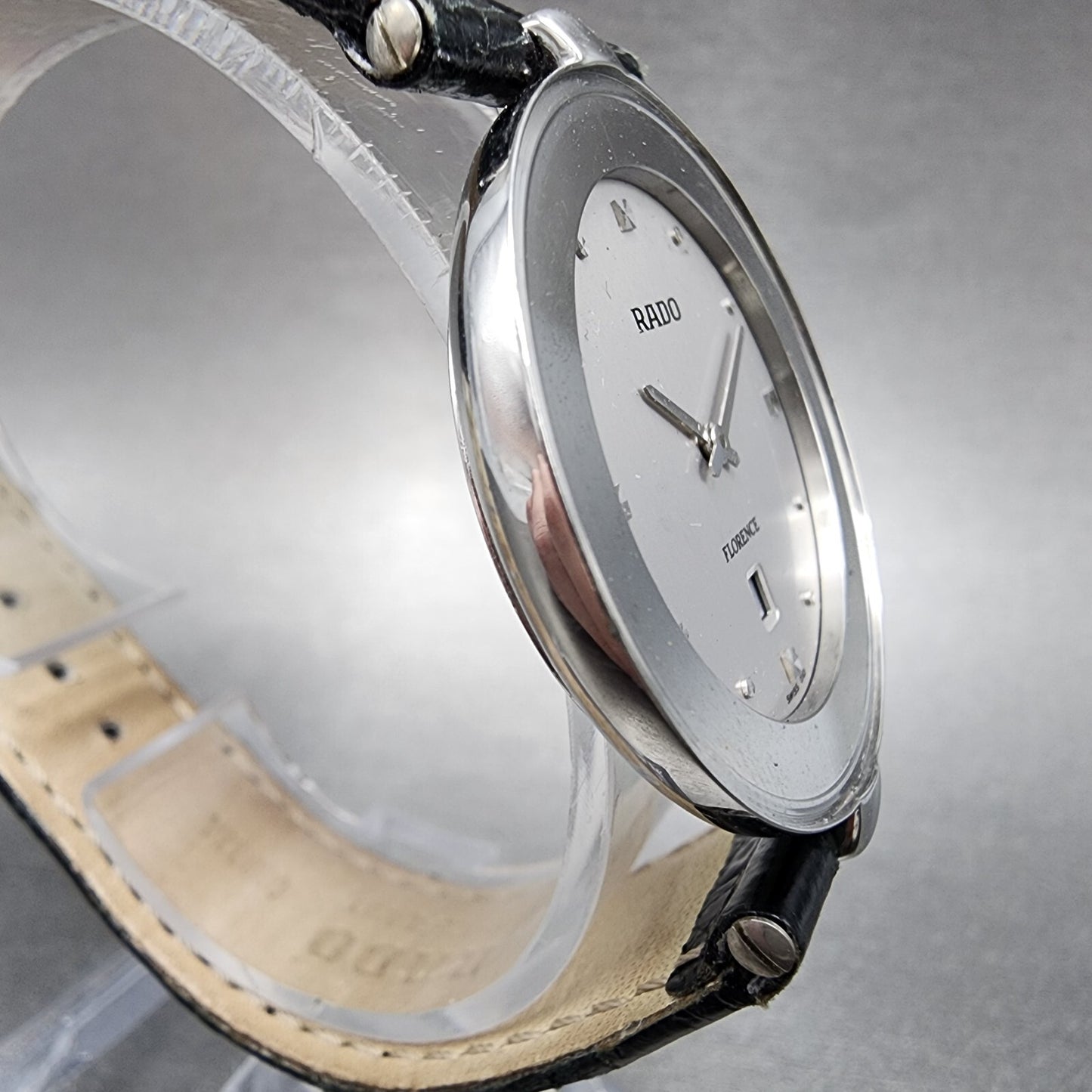 Rado Florence Watch Men 32mm Silver Dial Steel Date Round NO CRYSTAL New Batt