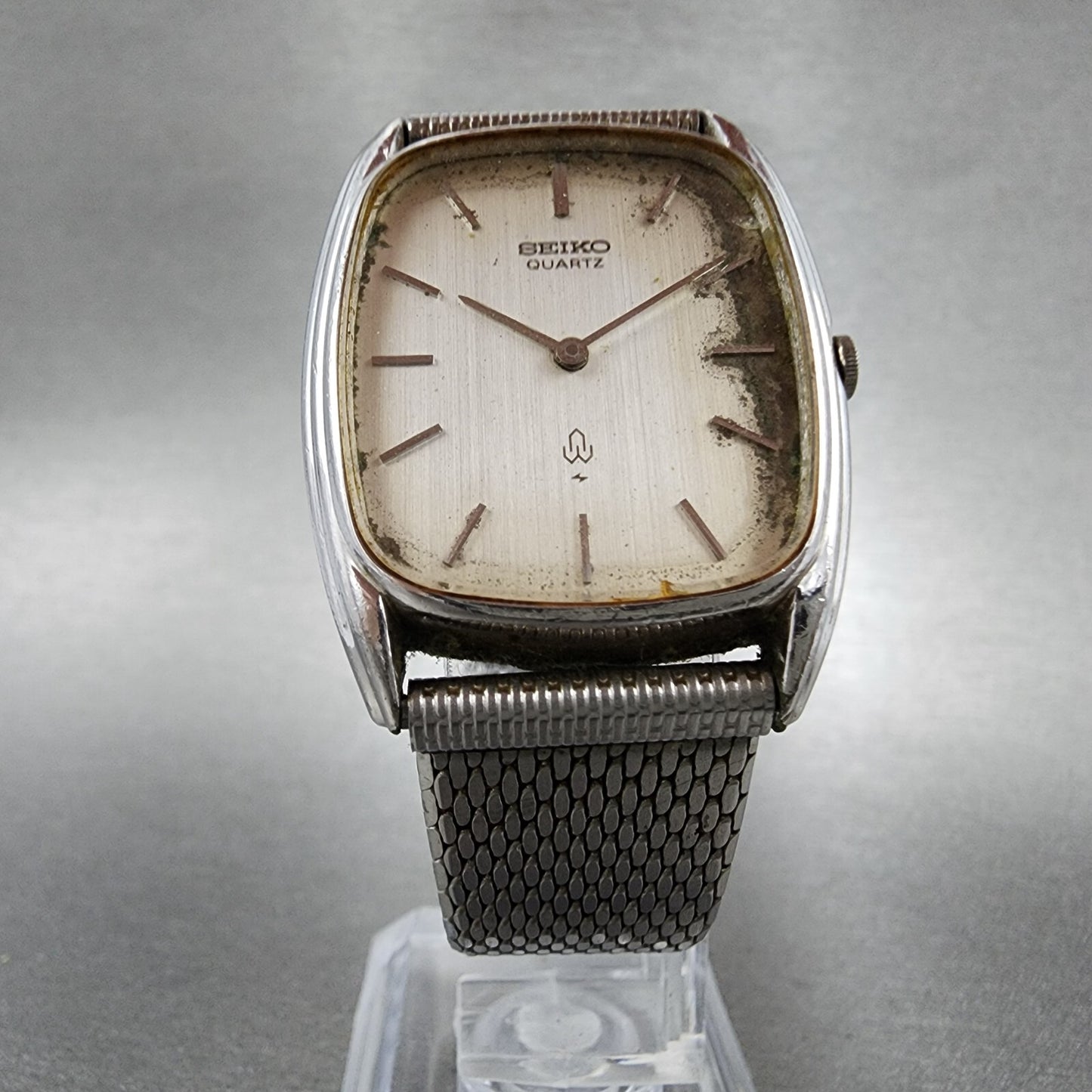 Seiko Tank Watch Men 29mm Silver Dial Silver Tone Rectangle 43-5200 PARTS
