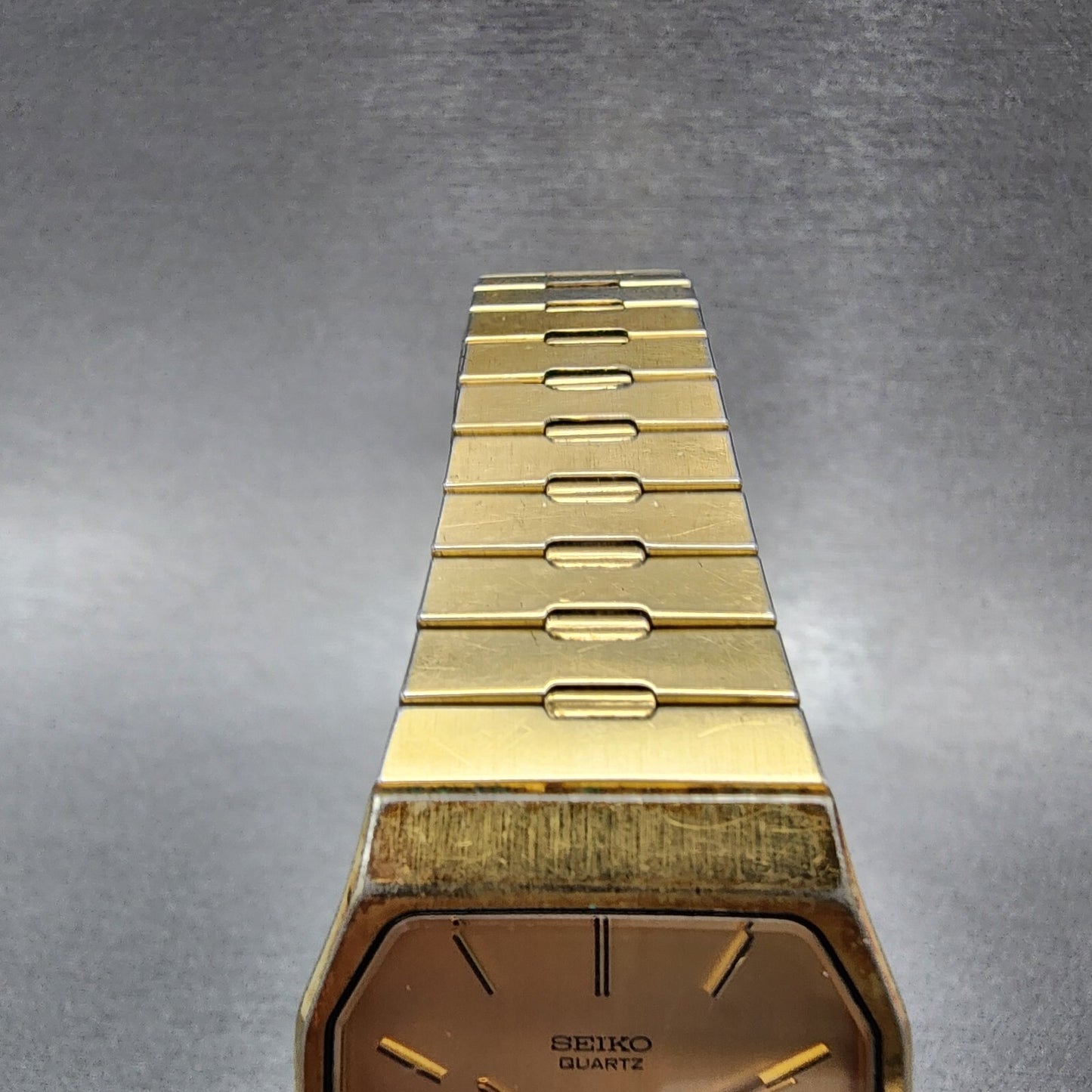 Seiko Tank Watch Men 28mm Gold Dial Gold Tone Octagon 7430-5079 New Battery