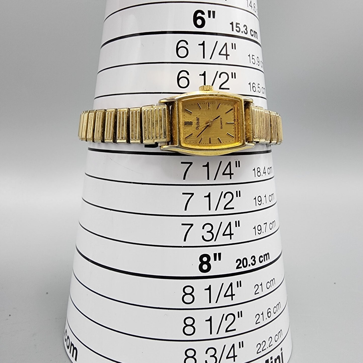 VTG Pulsar Watch Women Gold Tone Rectangle 16mm V233-5100 Stretch Band New Batt