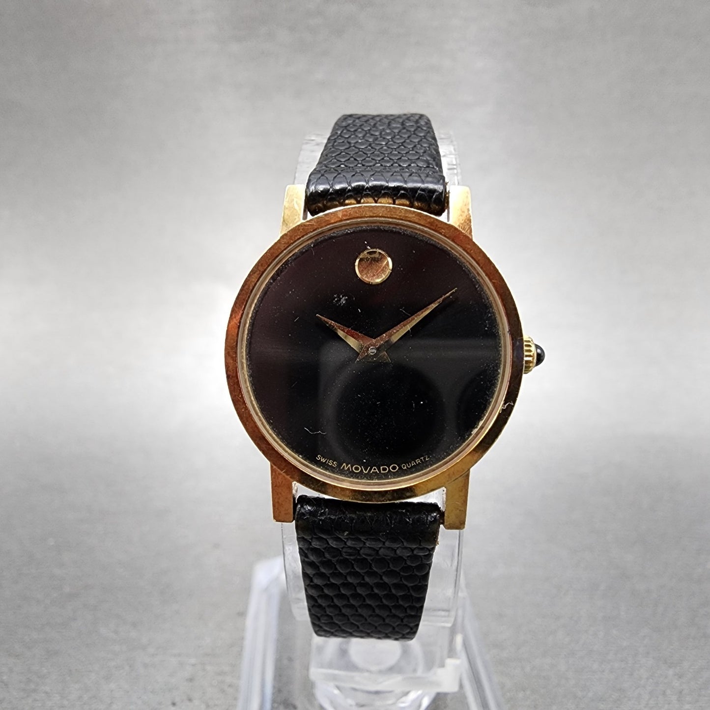 Movado Museum Watch Women 22mm Black Dial 14K Solid Gold Round New Battery