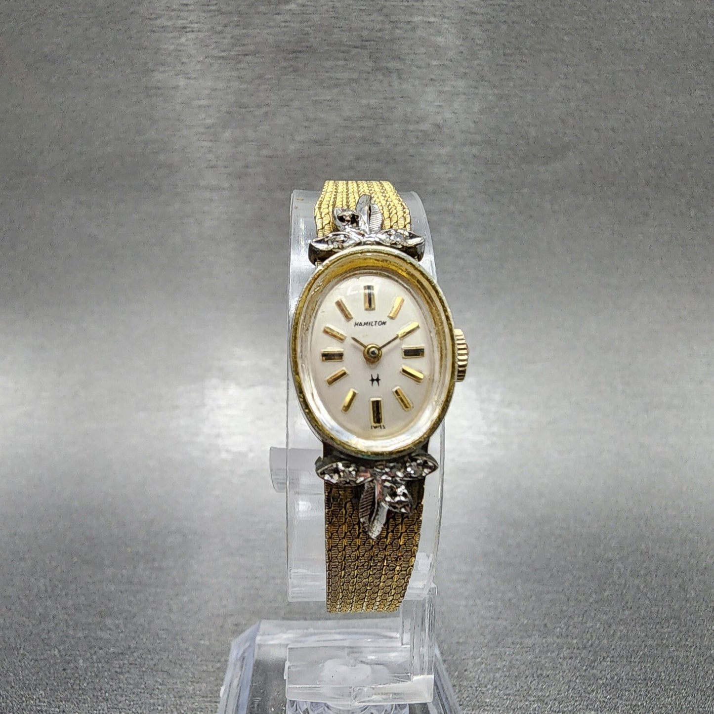 VTG Hamitlon Watch Women 14mm White Dial Gold Plated Oval Manual Wind PARTS