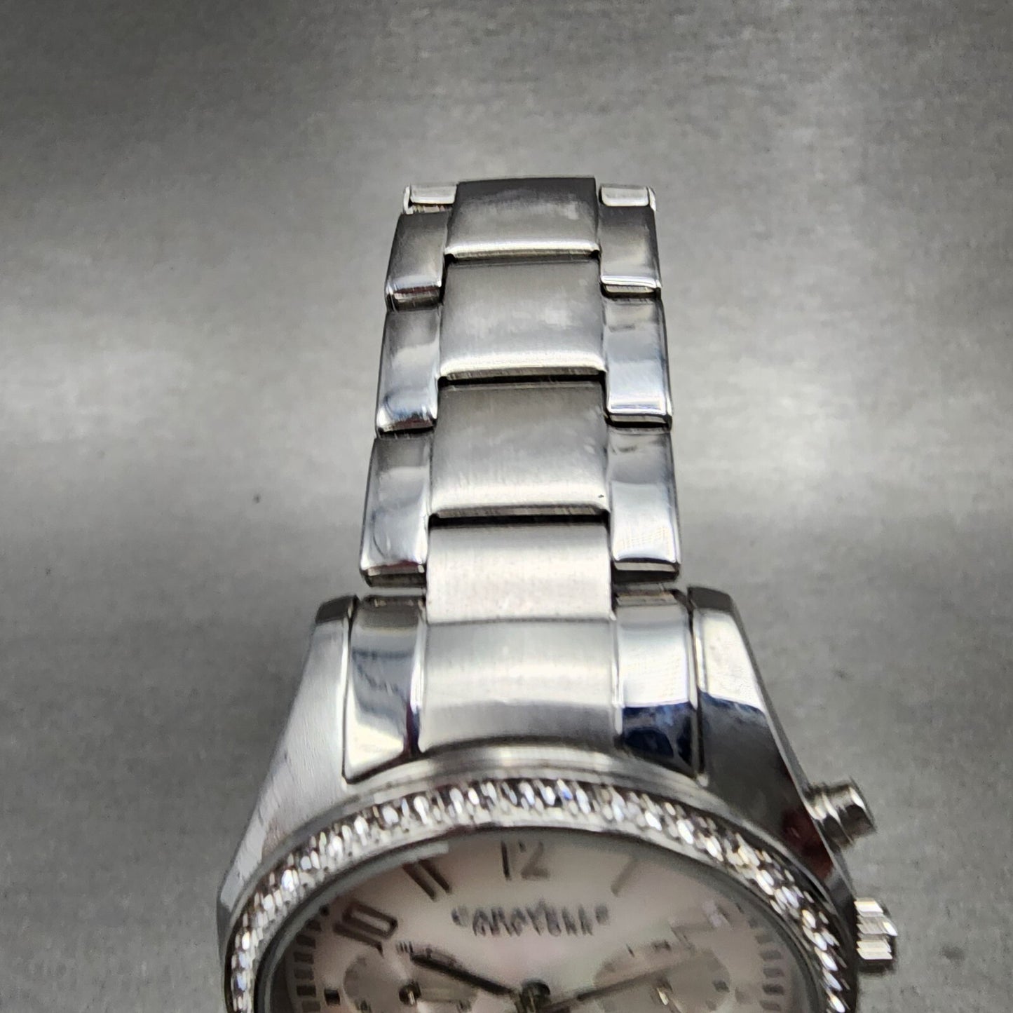 Bulova Caravelle Chronograph Watch Women 37mm MOP Dial Steel Round New Battery