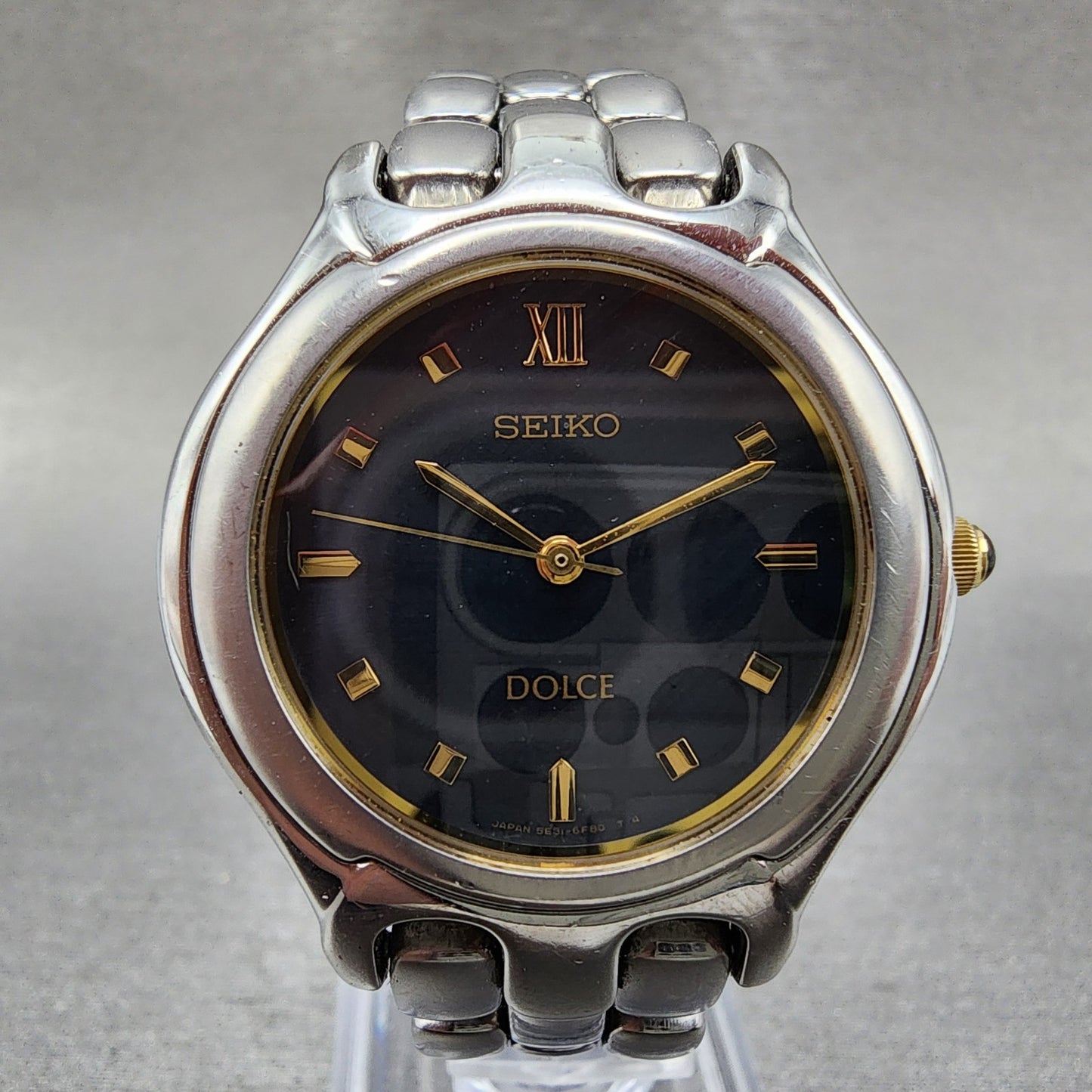 Seiko Dolce Watch Men 33mm Black Dial Silver Tone 5e31-6e90 New Battery