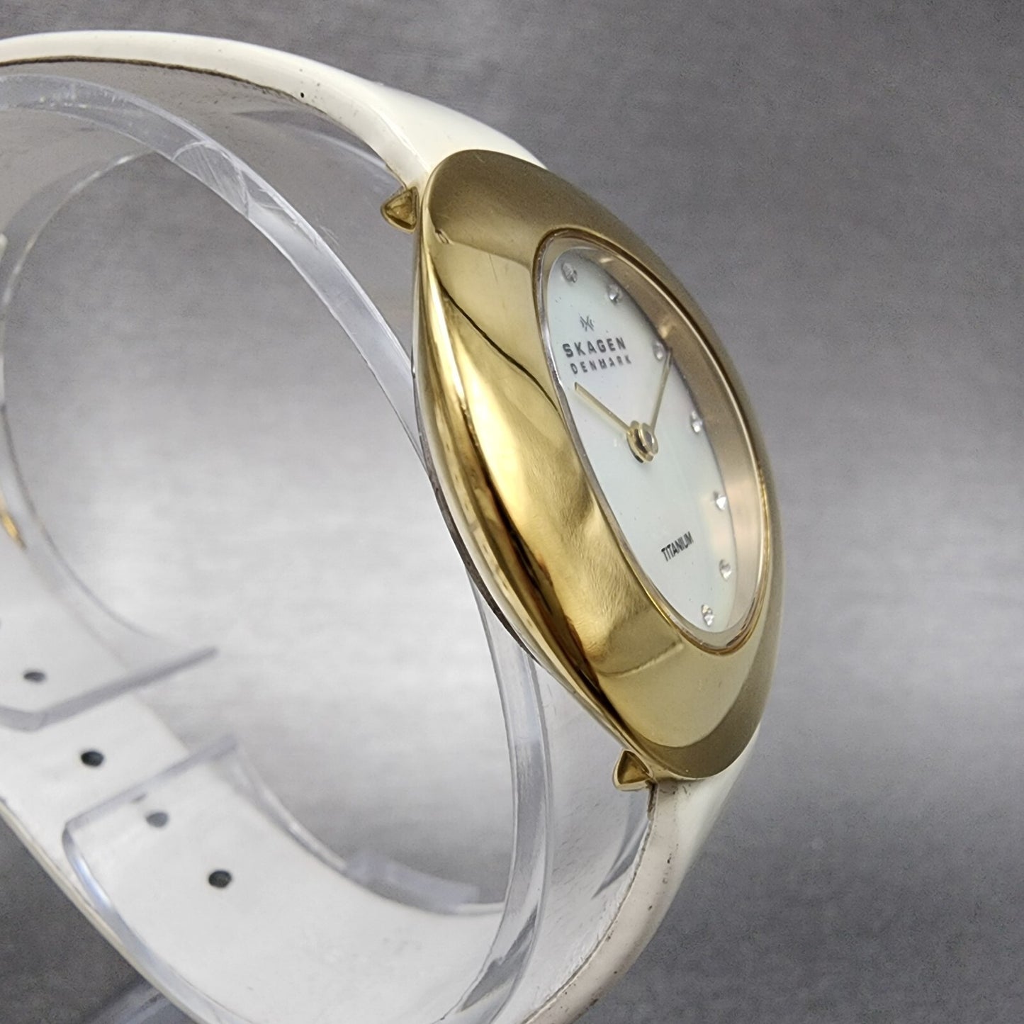 Skagen Watch Women 31mm MOP Dial Gold Tone Titanium Round 569STGLW New Battery