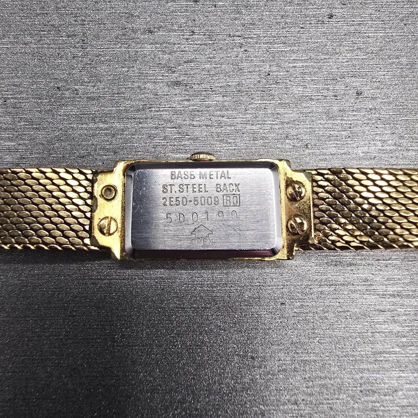 Seiko Lassale Watch Women 12mm Gold Dial Gold Tone Rectangle 2E50-5009 New Batt10
