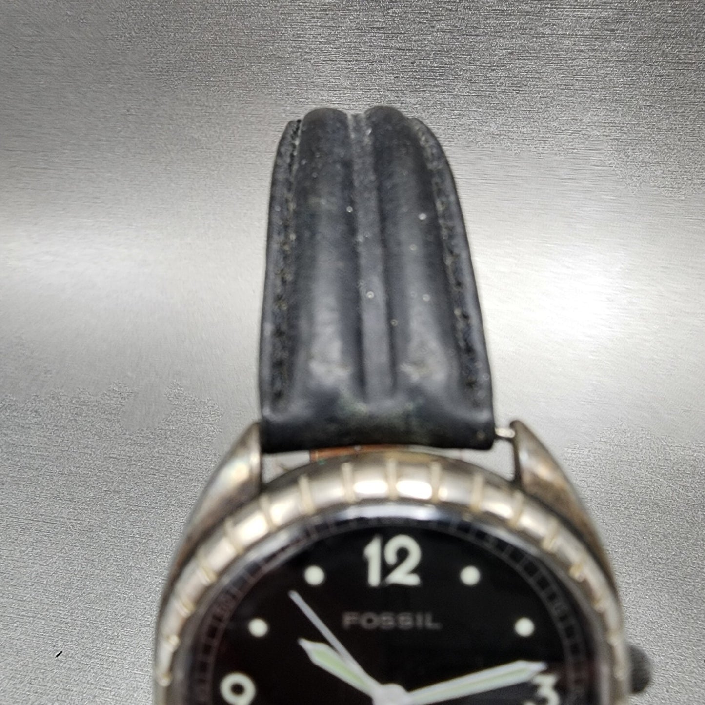 Fossil Watch Men 35mm Black Dial Silver Tone Round VT-2420 New Battery