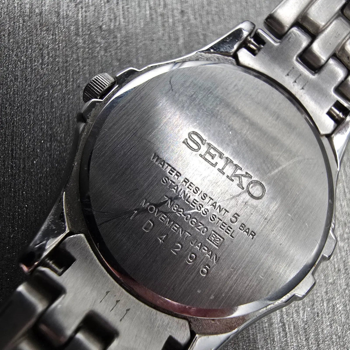 Seiko Watch Women 28mm MOP Dial Silver Tone Date Diamonds 7N82-0GZ0 New Battery10