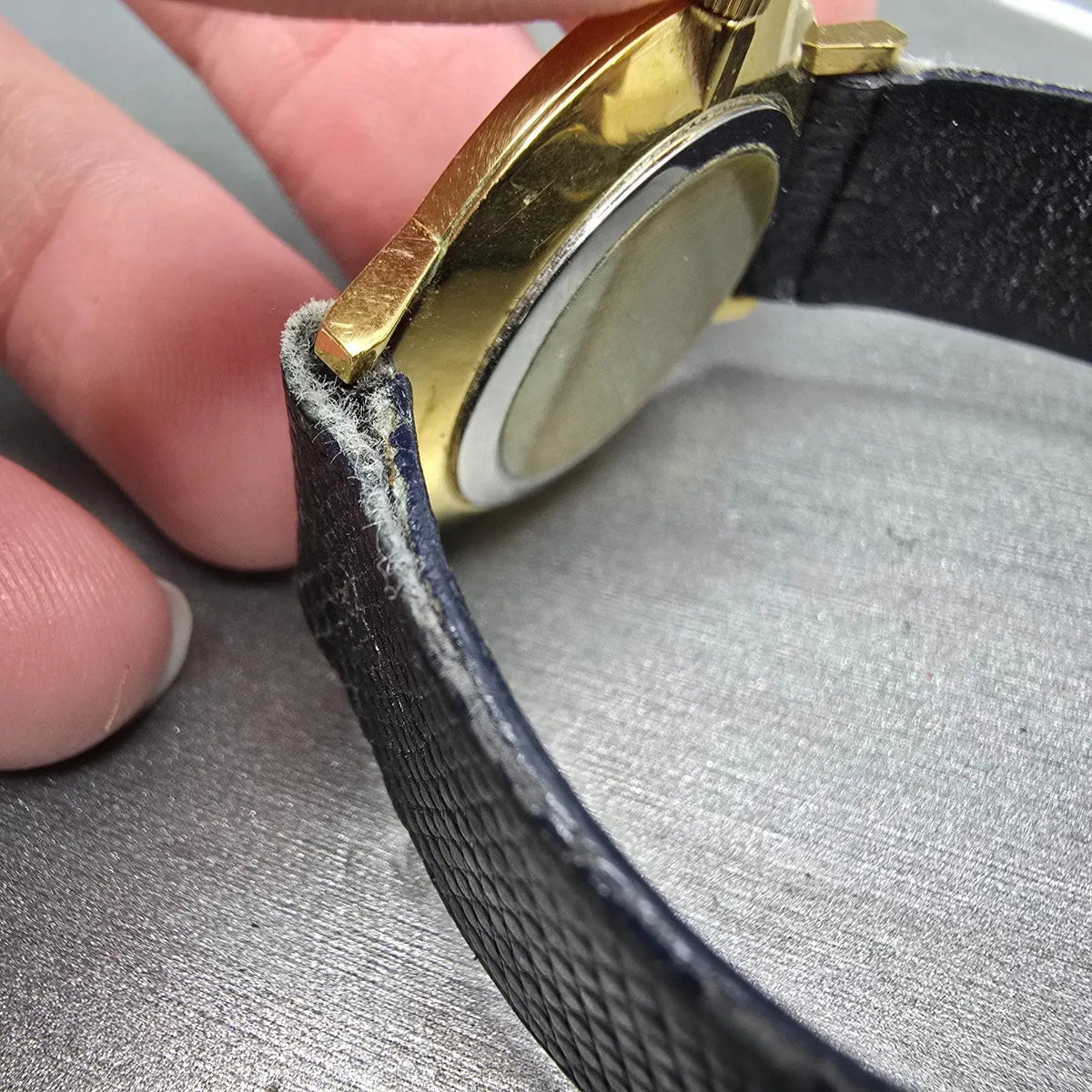 Movado Museum Watch Men 31mm Blue Dial Gold Tone Round 87-33-882 New Battery12
