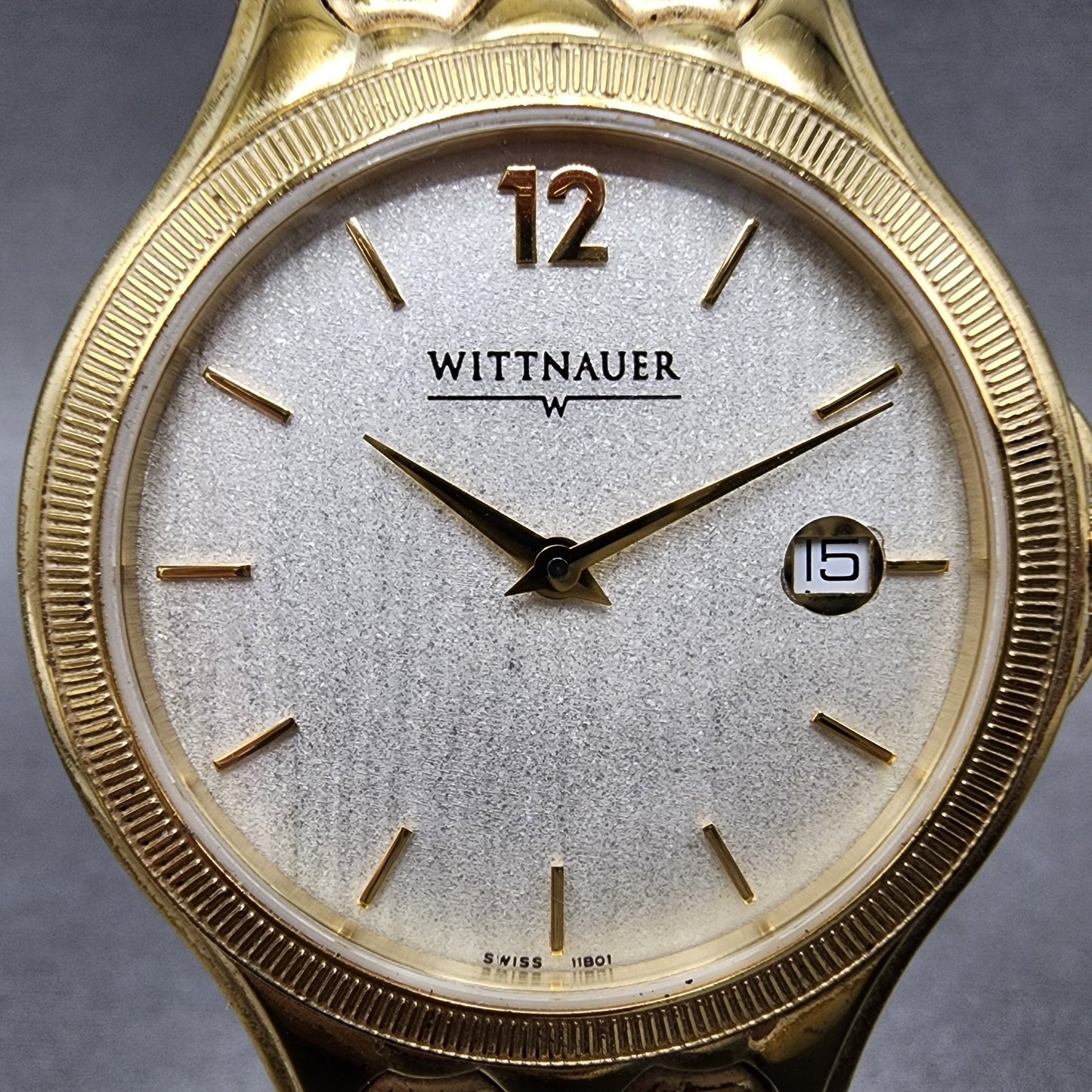 Wittnauer Watch Men 35mm White Dial Gold Tone Date Round 11B01 New Battery