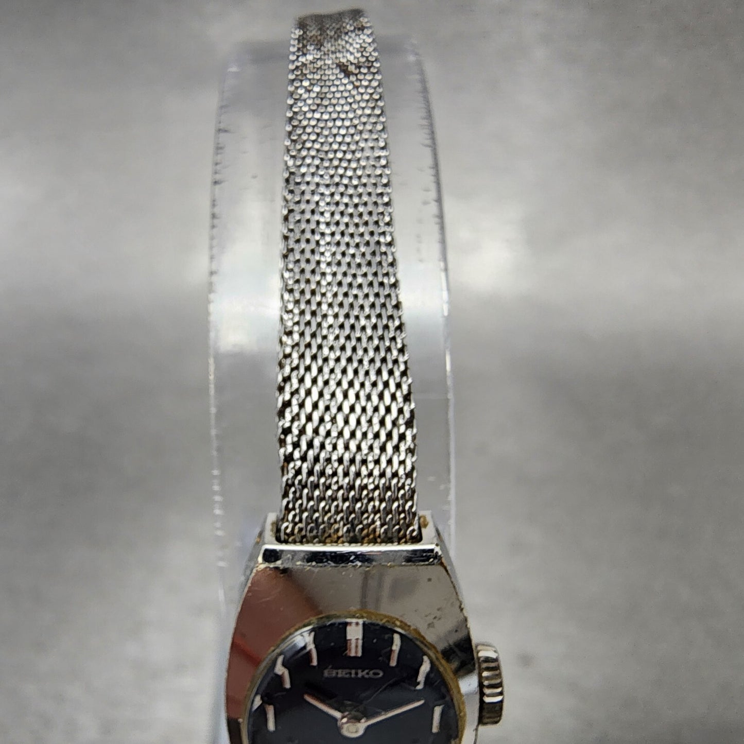 VTG Seiko Watch Women 15mm Blue Dial Silver Tone Manual Wind Rectangle 11 Runs