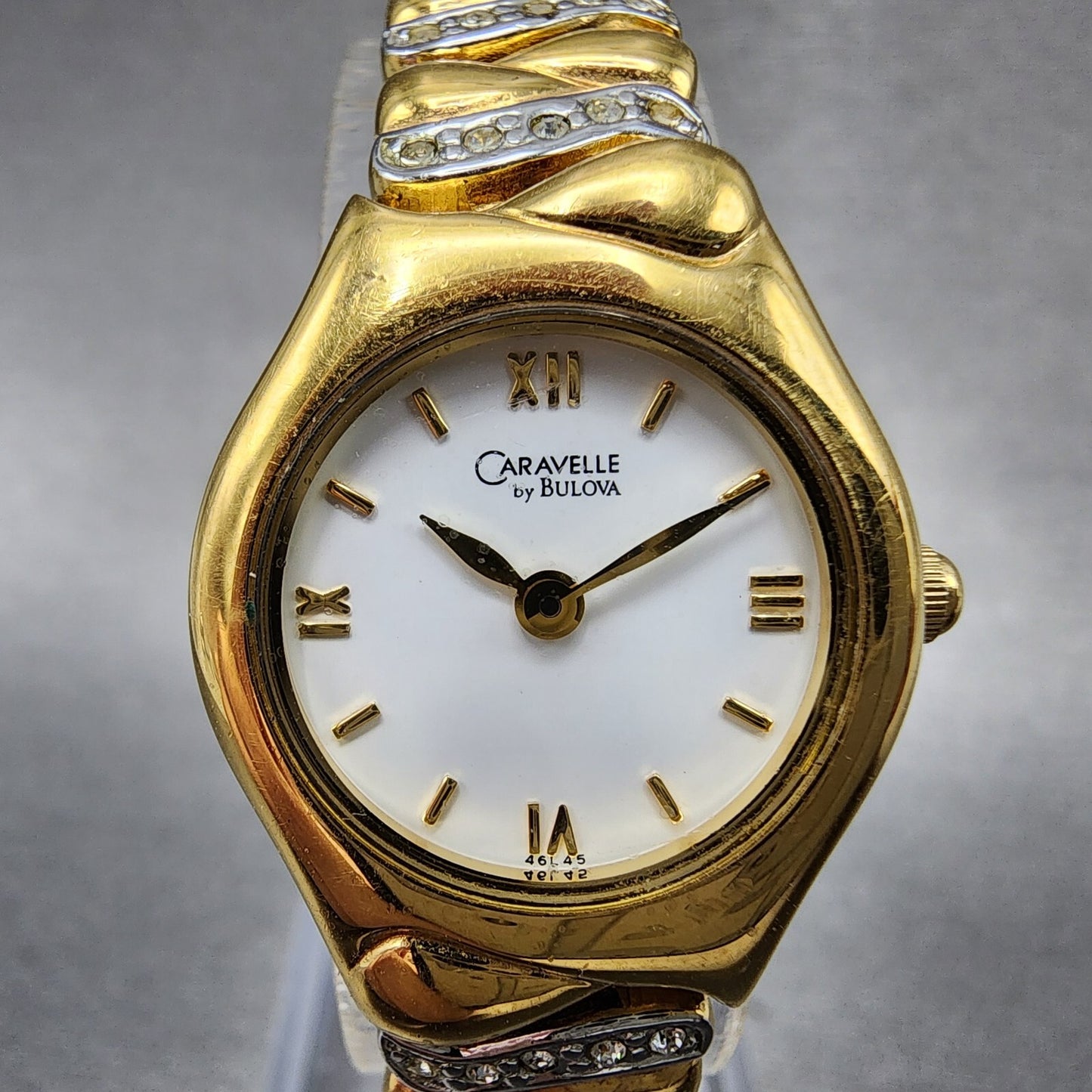 Bulova Caravelle Watch Women 21mm White Dial Two Tone Crystal Accents New Batt