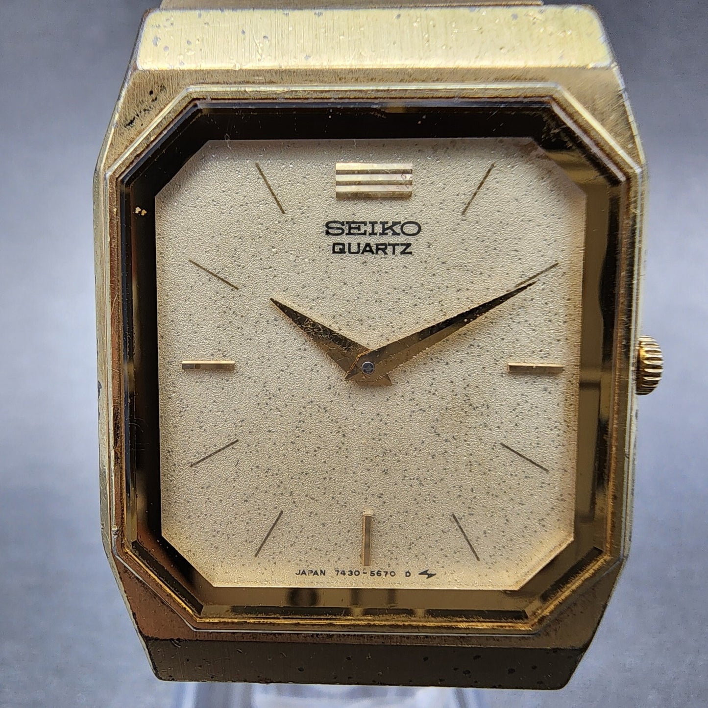 Seiko Tank Watch Men 26mm White Dial Gold Tone Rectangle 7430-5409 New Battery